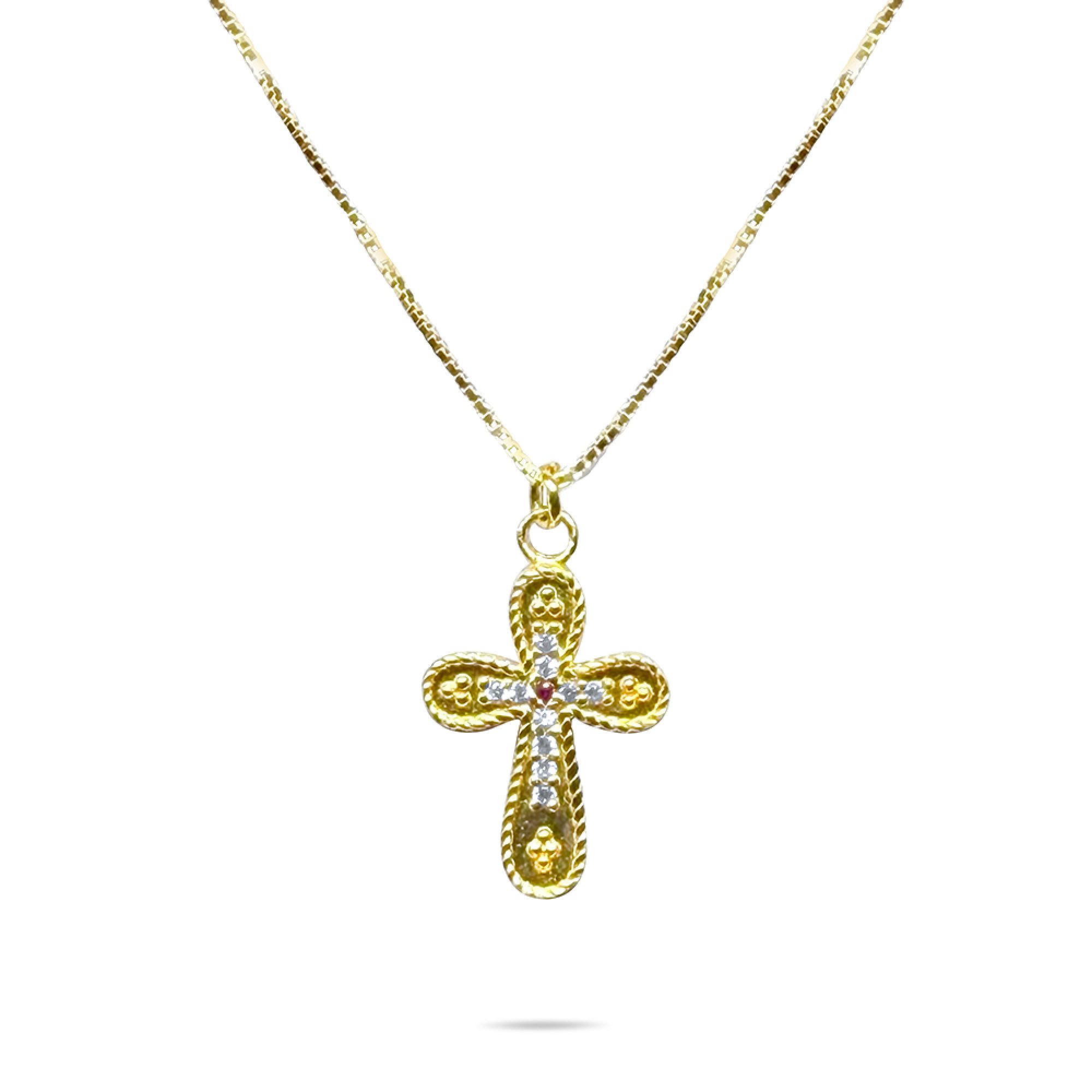 Gold plated cross necklace with zircon stones