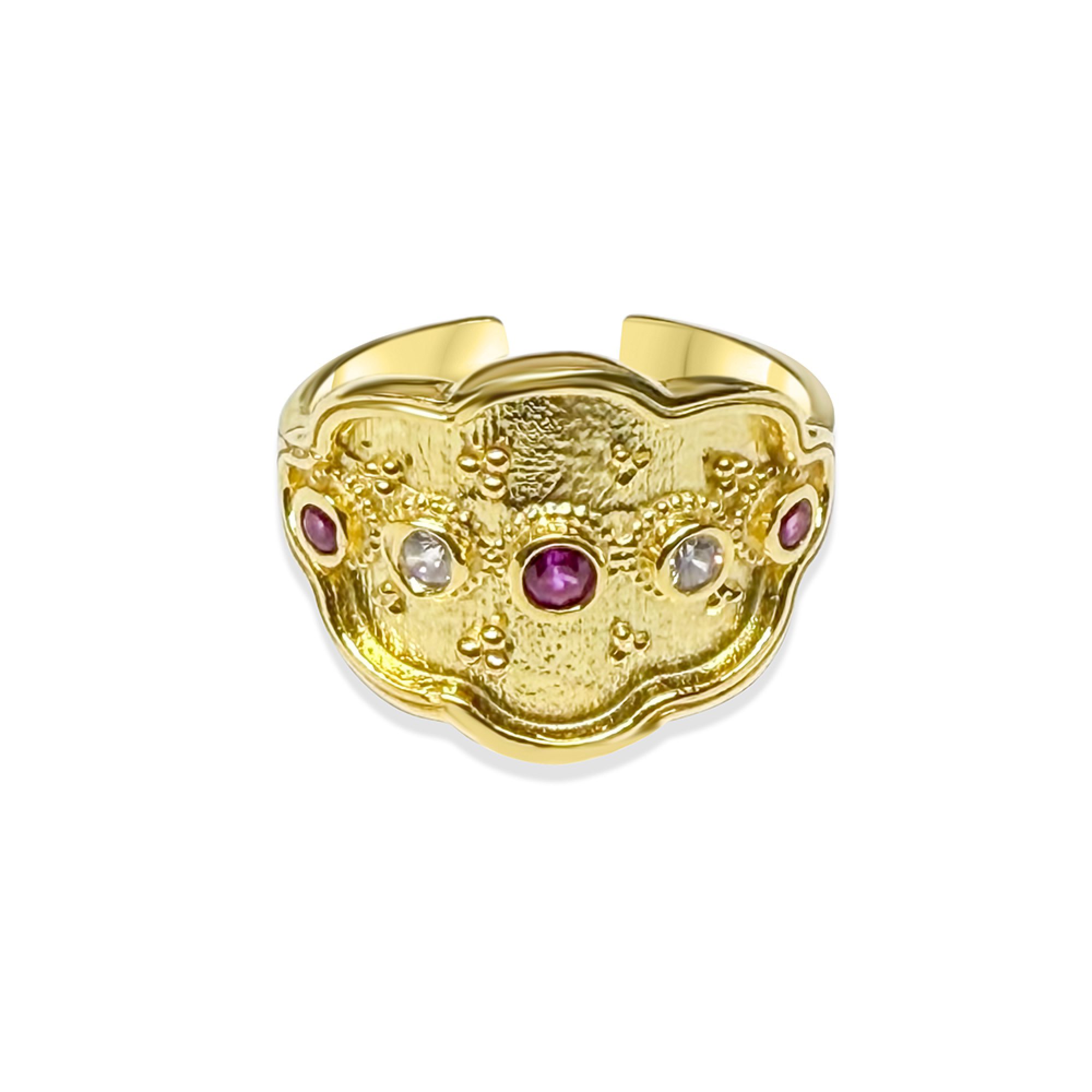 Επίχρυσο δαχτυλίδι με πέτρες ρουμπίνι και ζιργκόν 