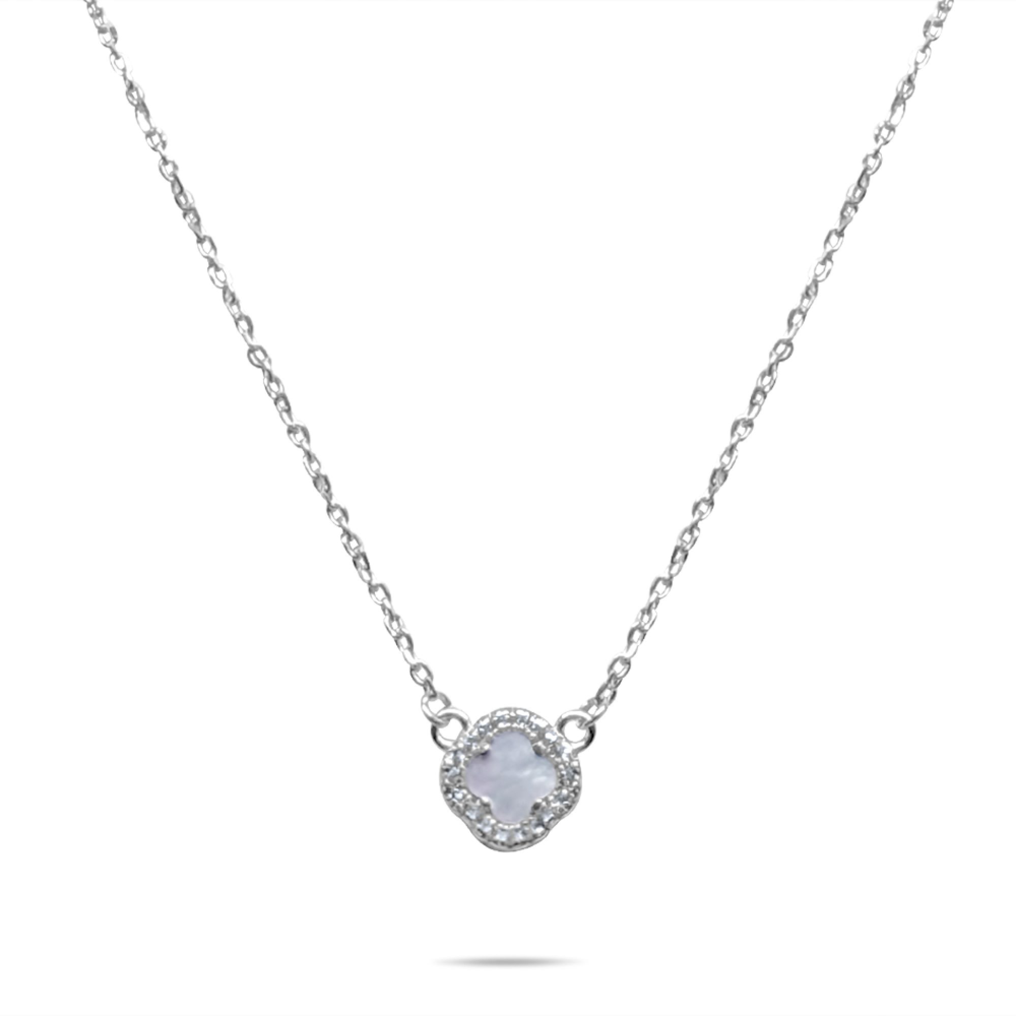 Silver necklace with mother of pearl and zircon stones