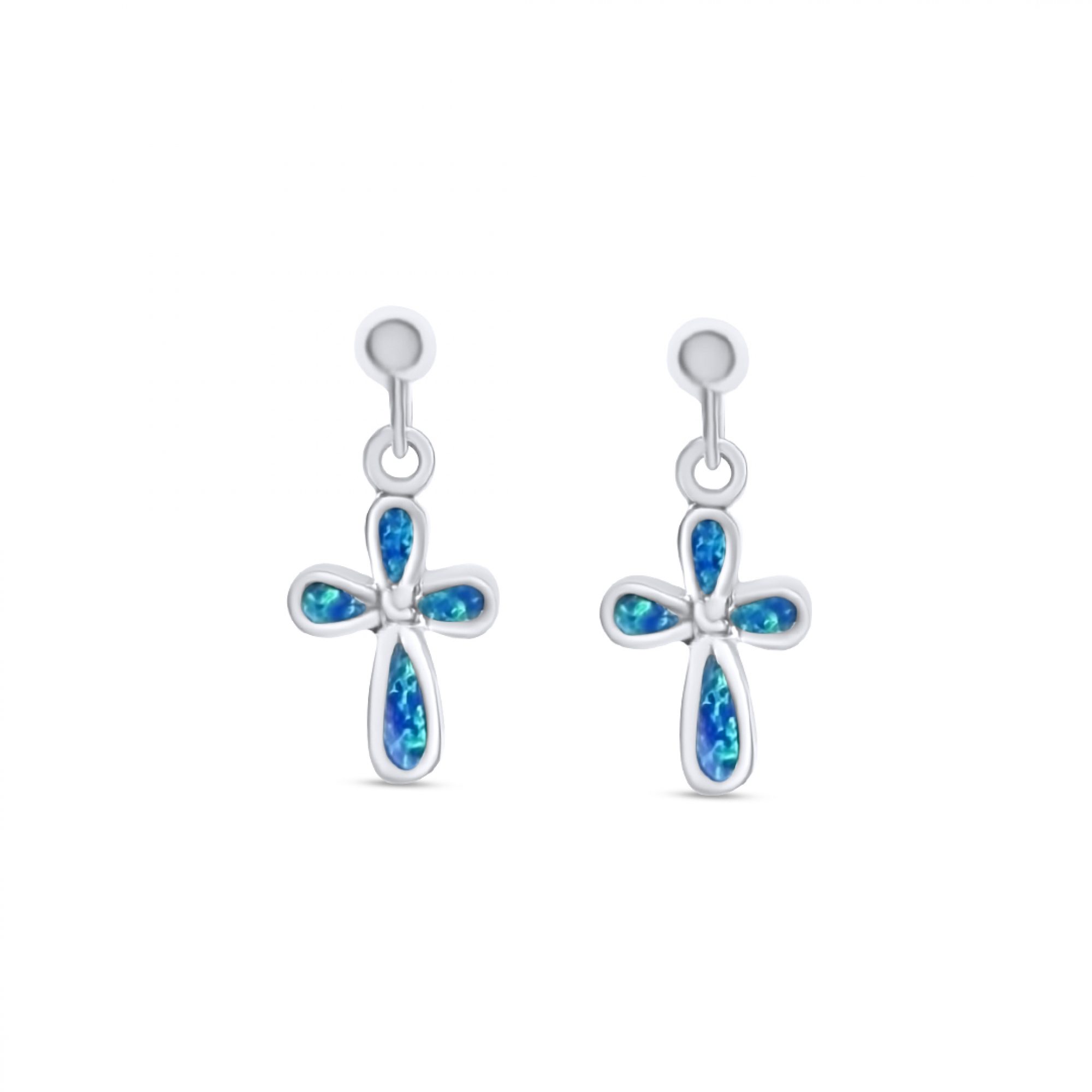 Dangle cross opal earrings