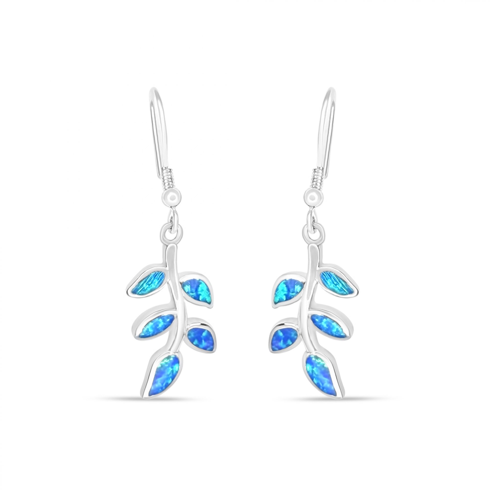 Σκουλαρίκια κλαδιά ελιάς κρεμαστά με πέτρες όπαλ