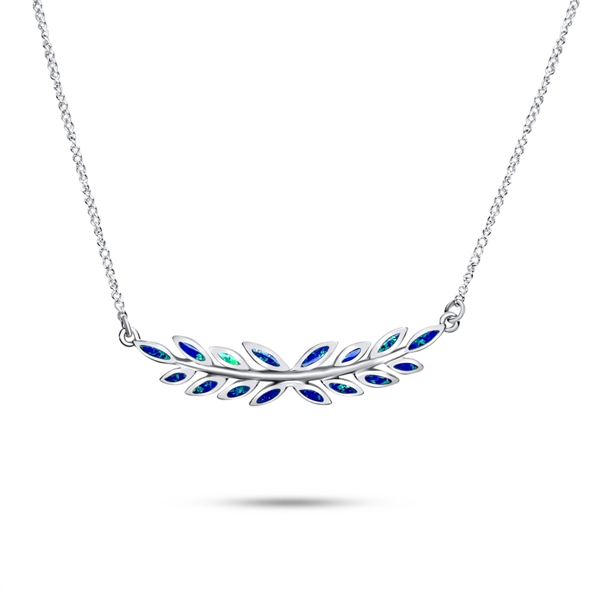 Κολιέ με κλαδί ελιάς με πέτρες όπαλ