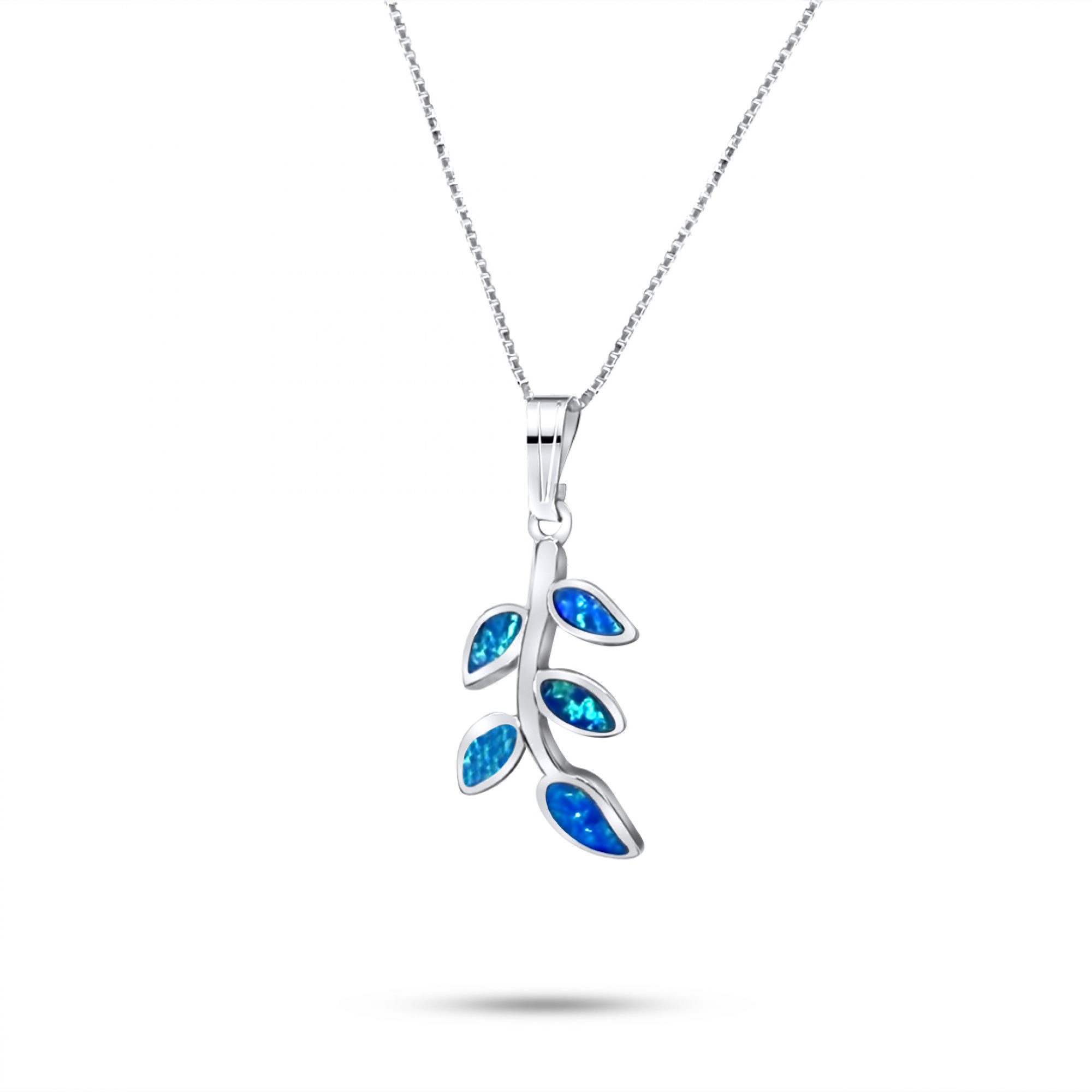 Κολιέ κλαδί ελιάς με πέτρες όπαλ