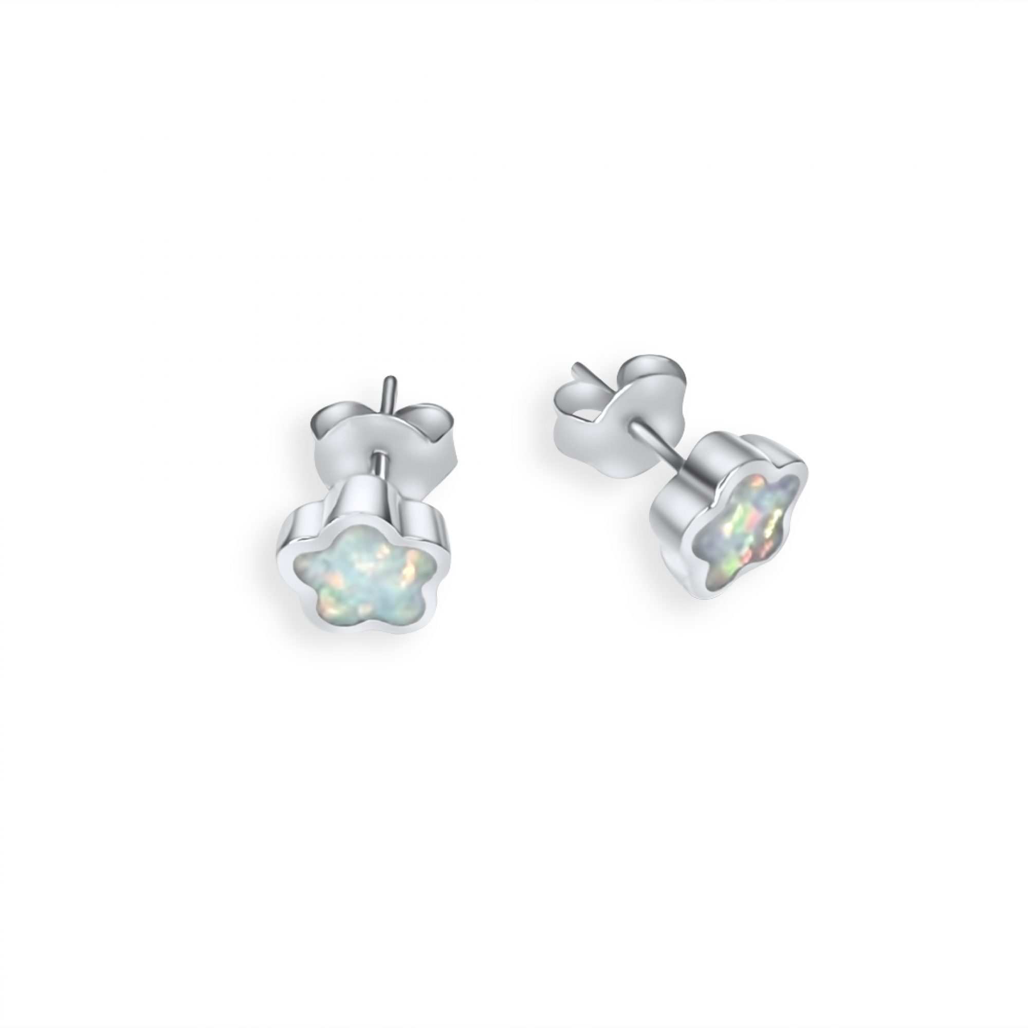 Stud flower earrings with white opal