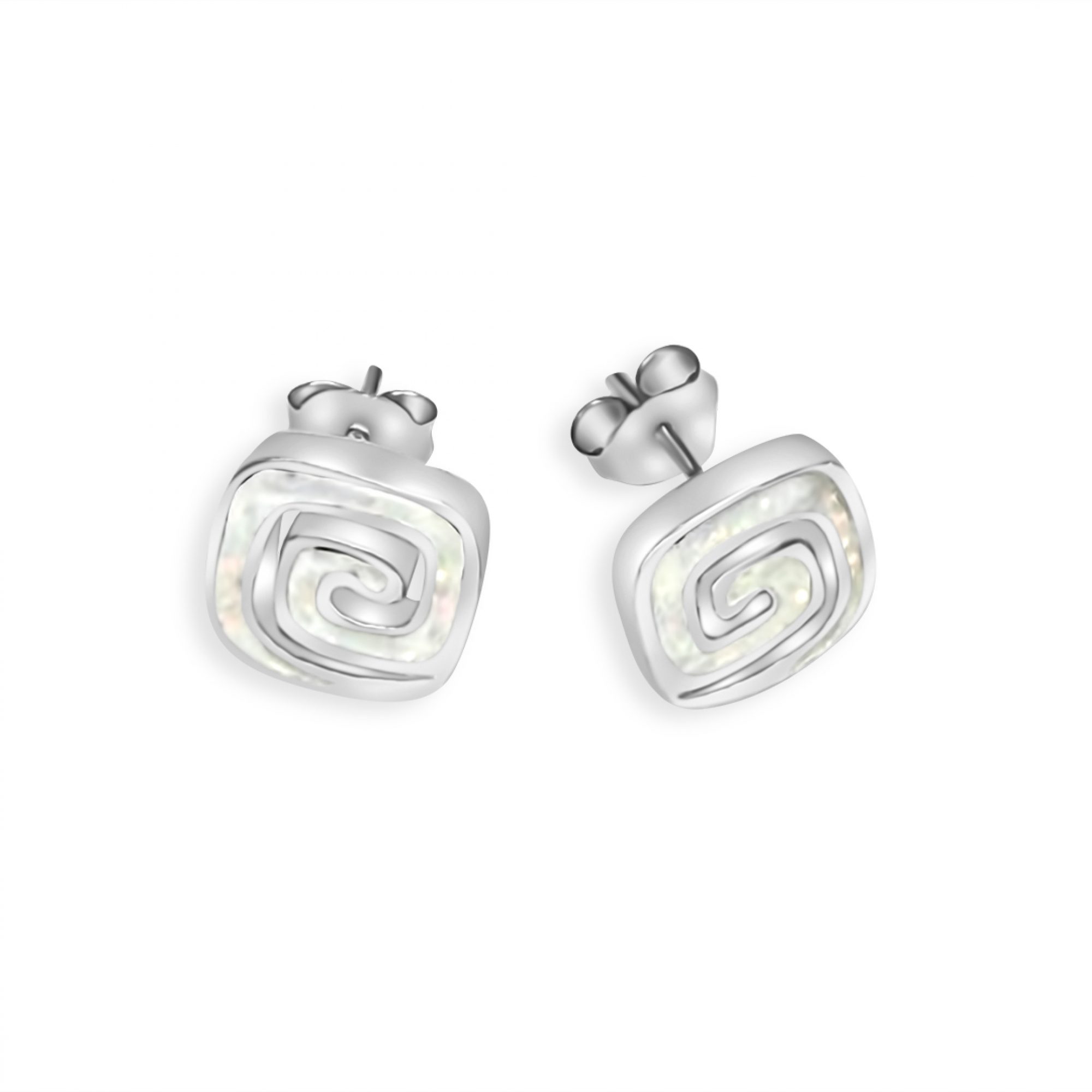 Stud meander earrings with white opal