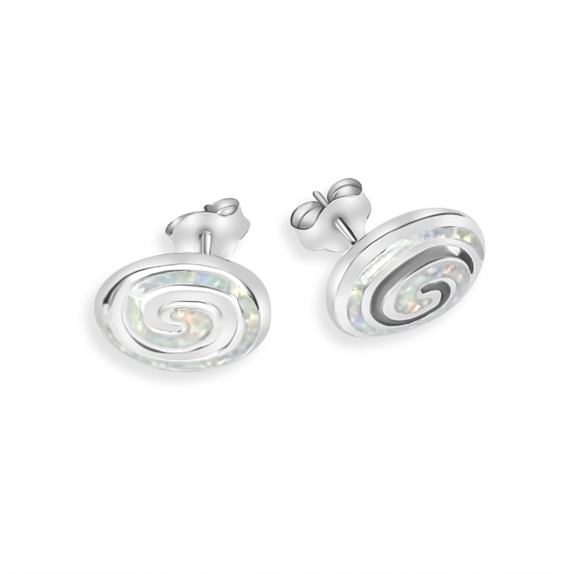 Stud meander earrings with white opal