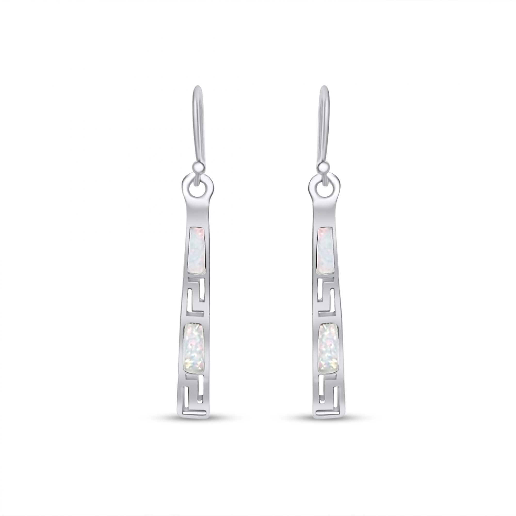 Dangle earrings with white opal and meander