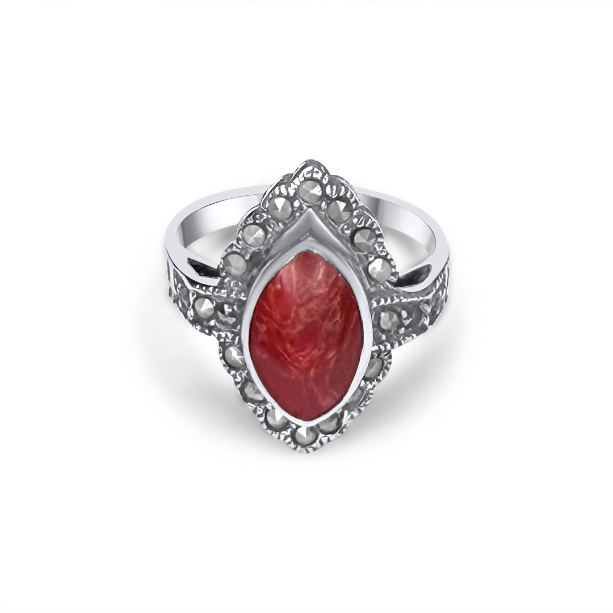 Δαχτυλίδι με πέτρα κοράλι και μαρκασίτες