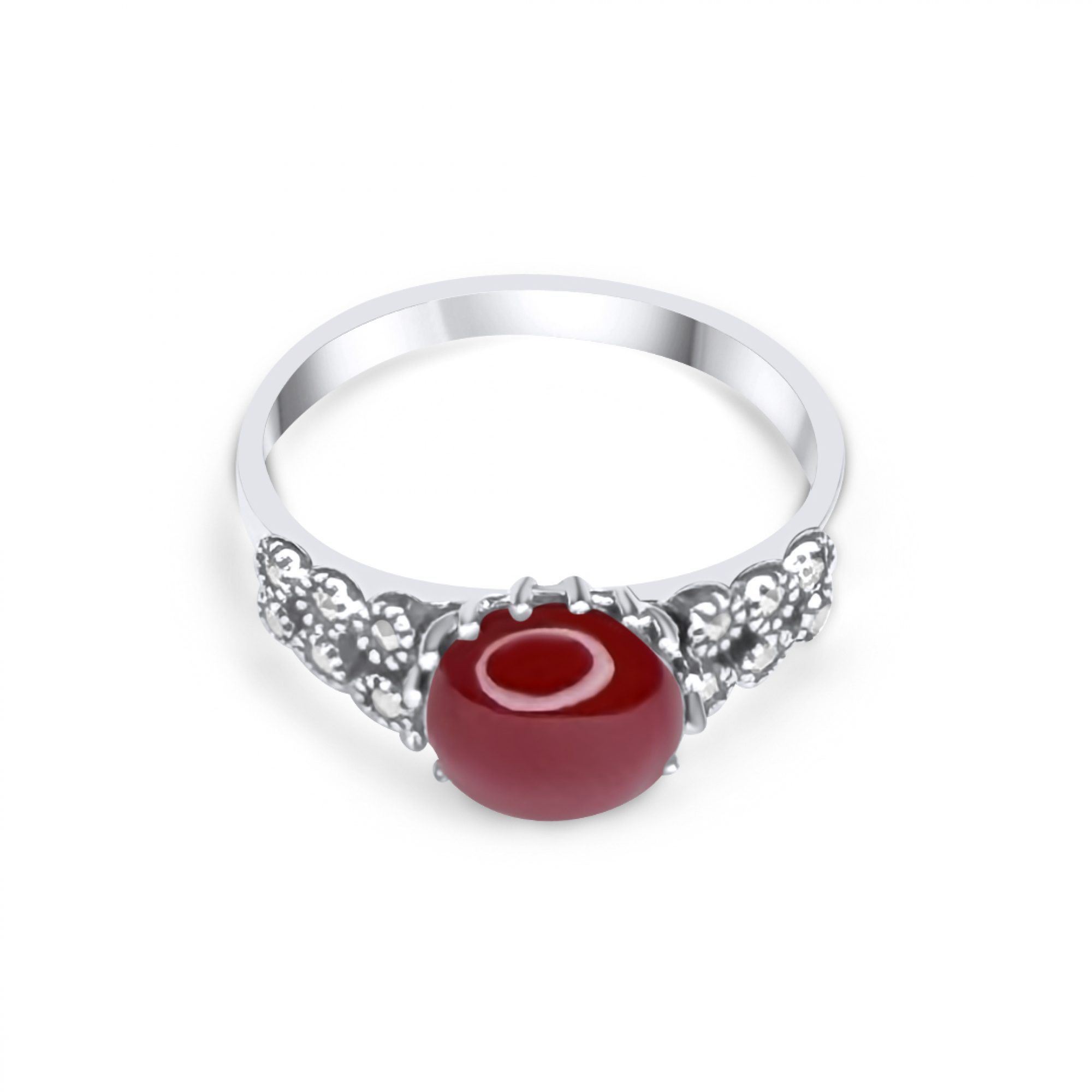 Δαχτυλίδι με πέτρα κοράλι και μαρκασίτες