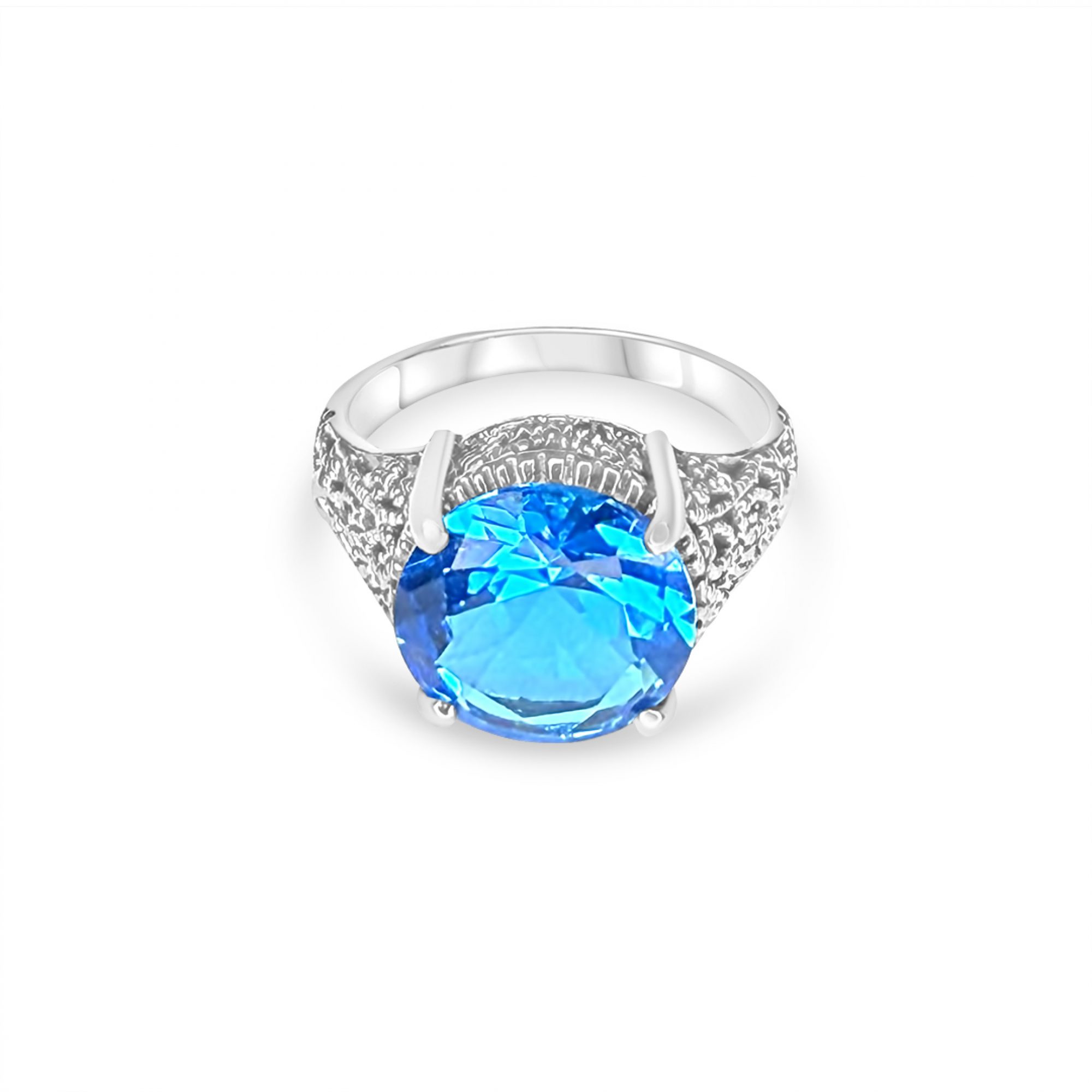 Ring with aquamarine stone and marcasites