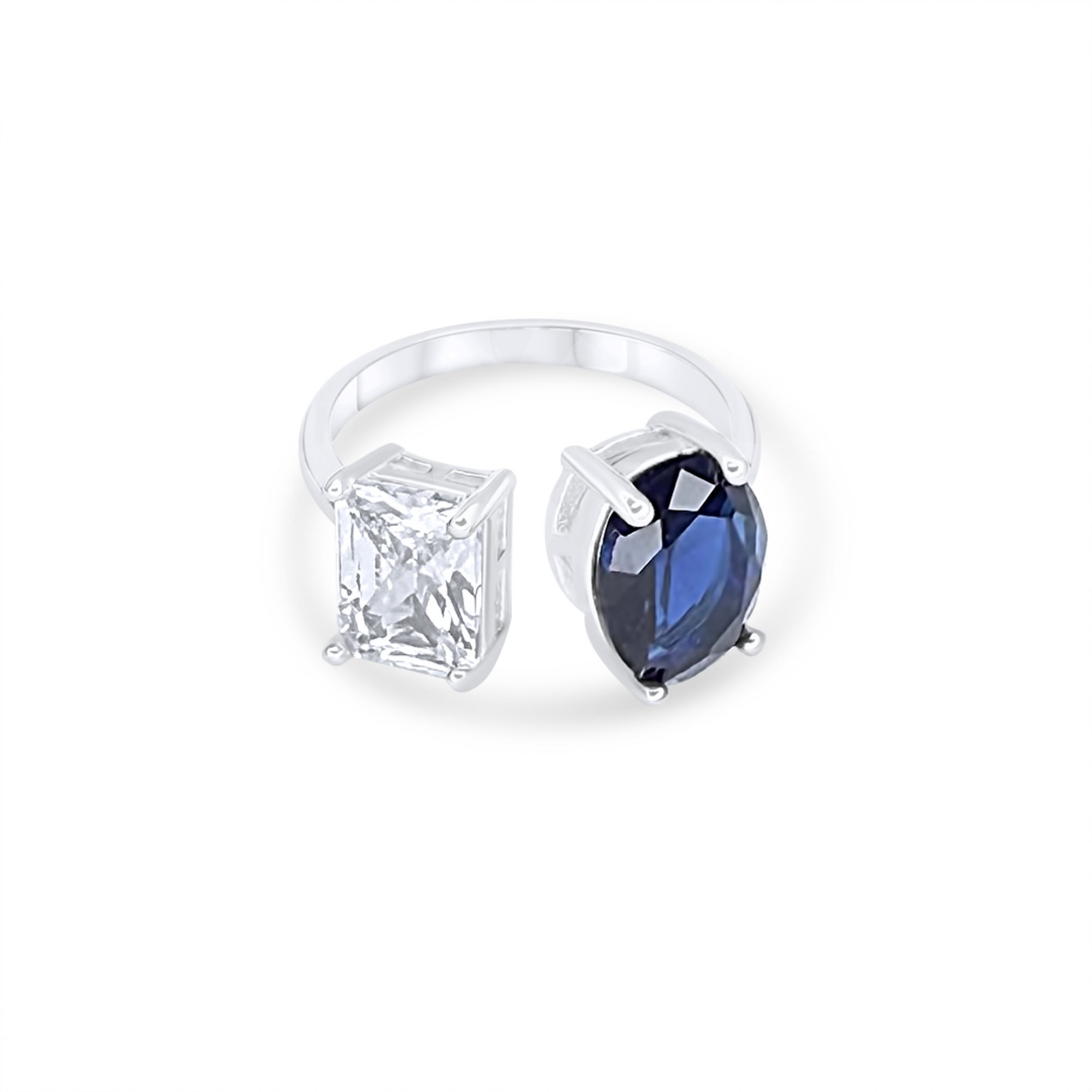 Ring with sapphire and zircon stones