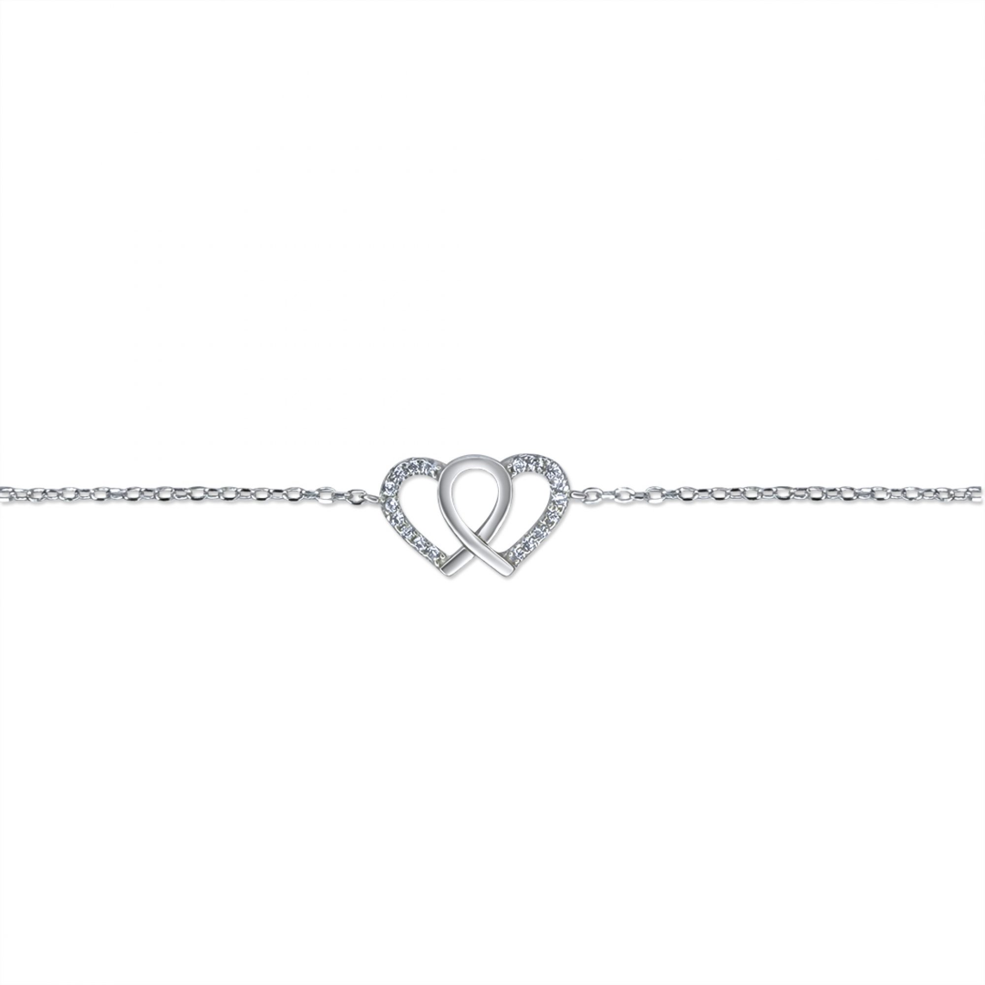 Double heart bracelet with zircon stones