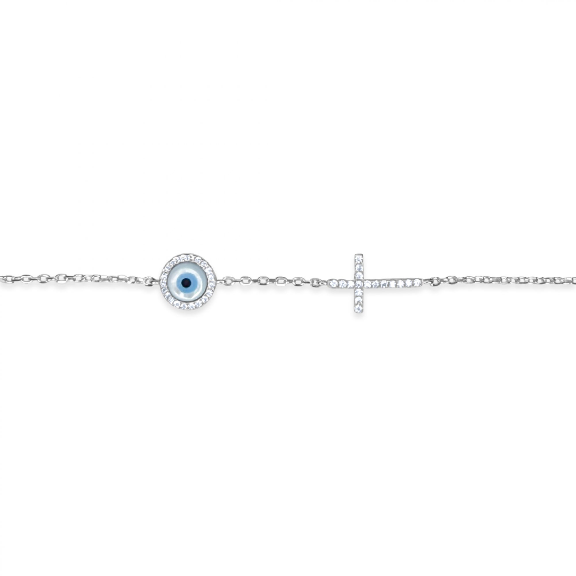 Eye bracelet with mother of pearl and zircon stones