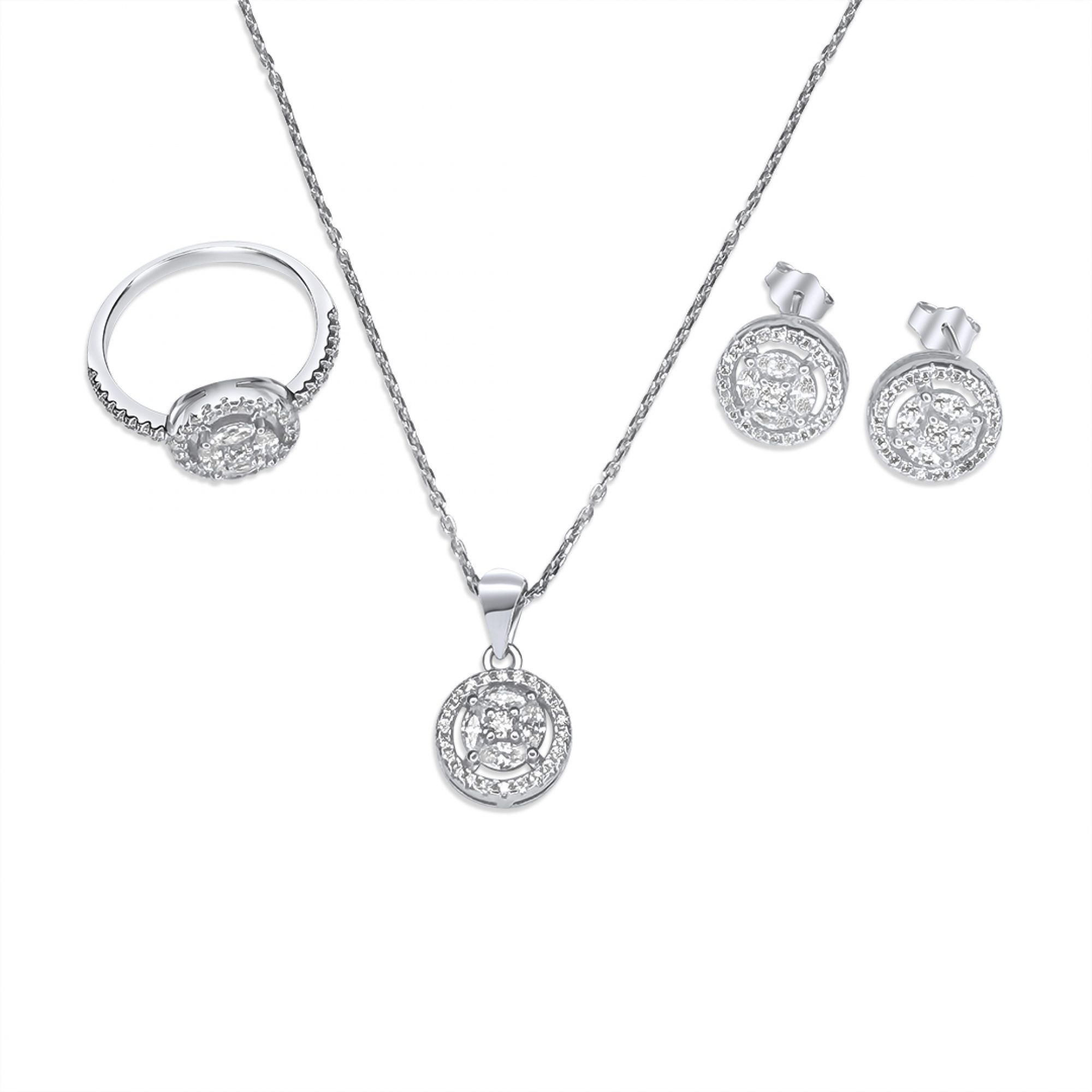 Σετ κολιέ, δαχτυλίδι και σκουλαρίκια καρφωτά με πέτρες ζιργκόν