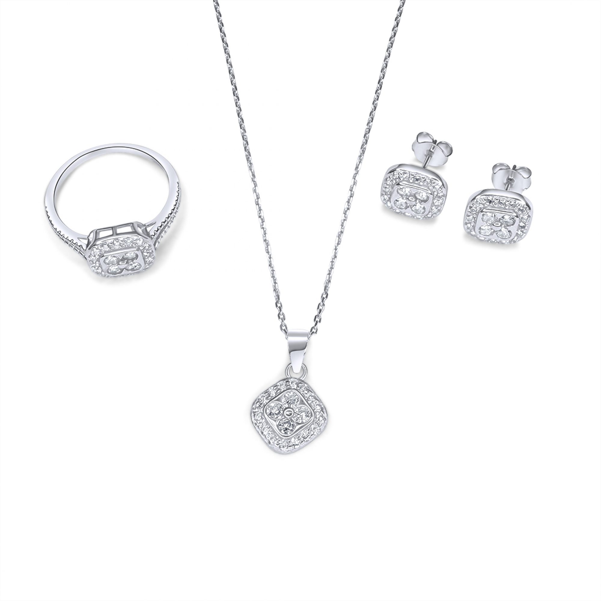 Σετ κολιέ, δαχτυλίδι και σκουλαρίκια καρφωτά με πέτρες ζιργκόν