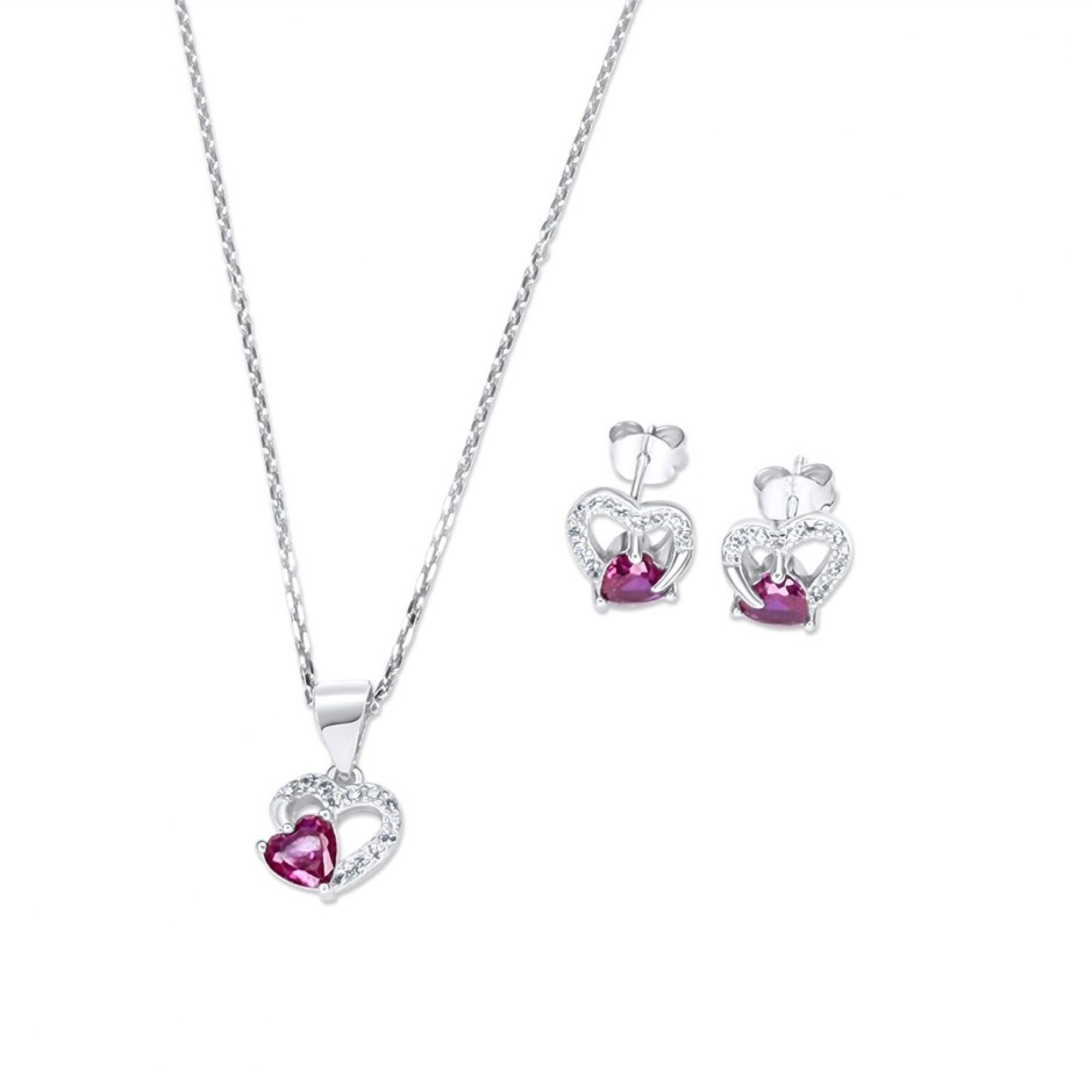 Σετ κολιέ και σκουλαρίκια καρφωτά με πέτρες ζιργκόν και ρουμπίνι