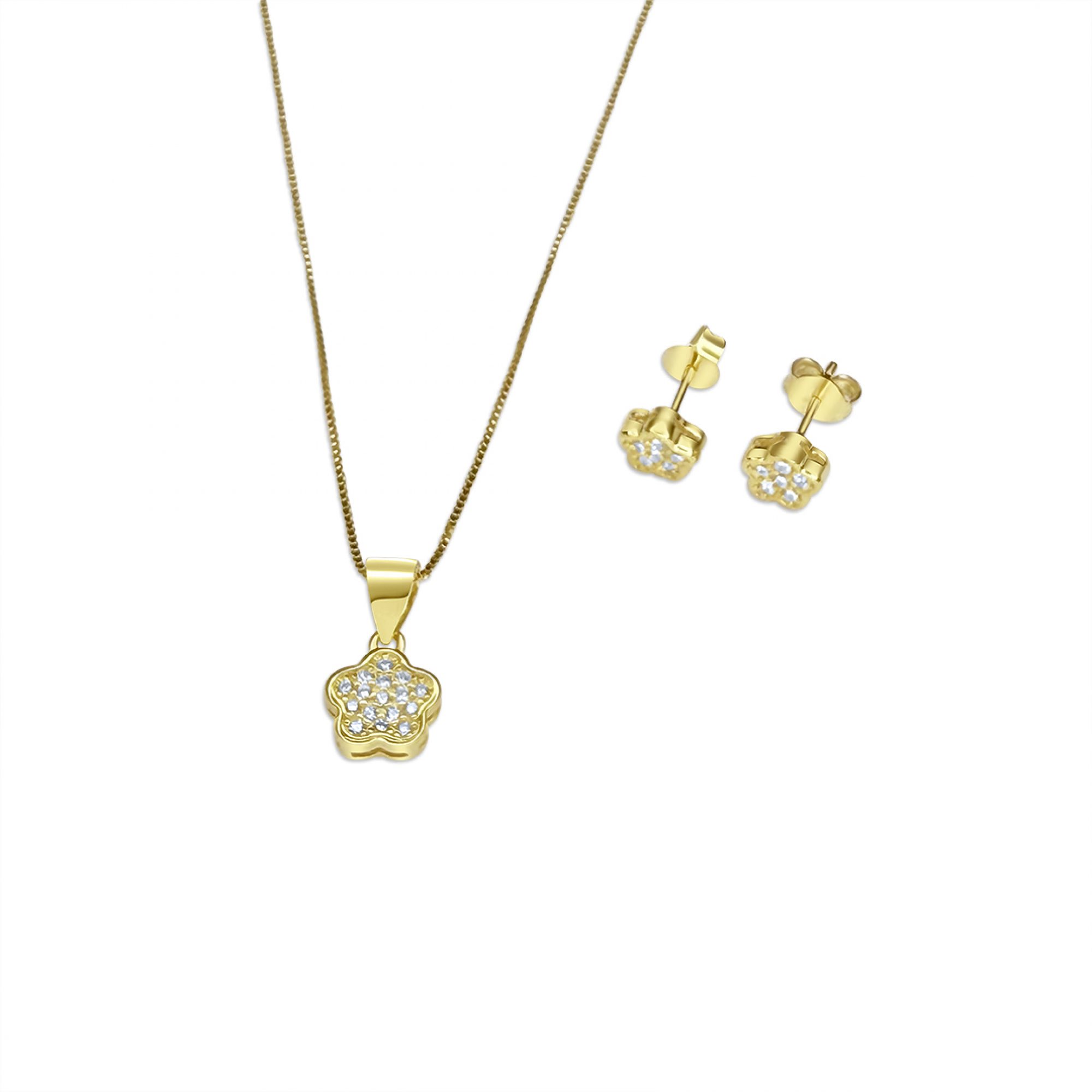 Σετ κολιέ και σκουλαρίκια καρφωτά με πέτρες ζιργκόν επίχρυσο