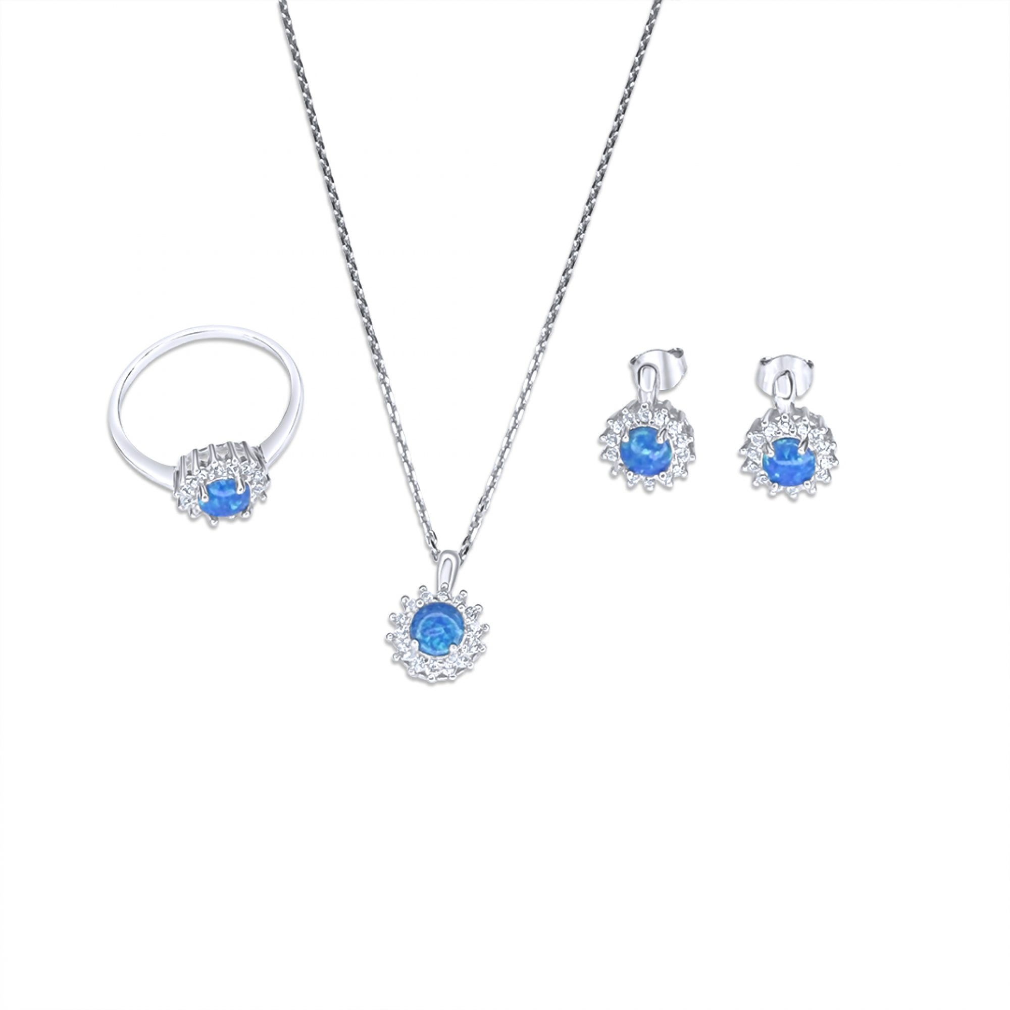 Σετ κολιέ, δαχτυλίδι και σκουλαρίκια καρφωτά με πέτρες ζιργκόν και όπαλ