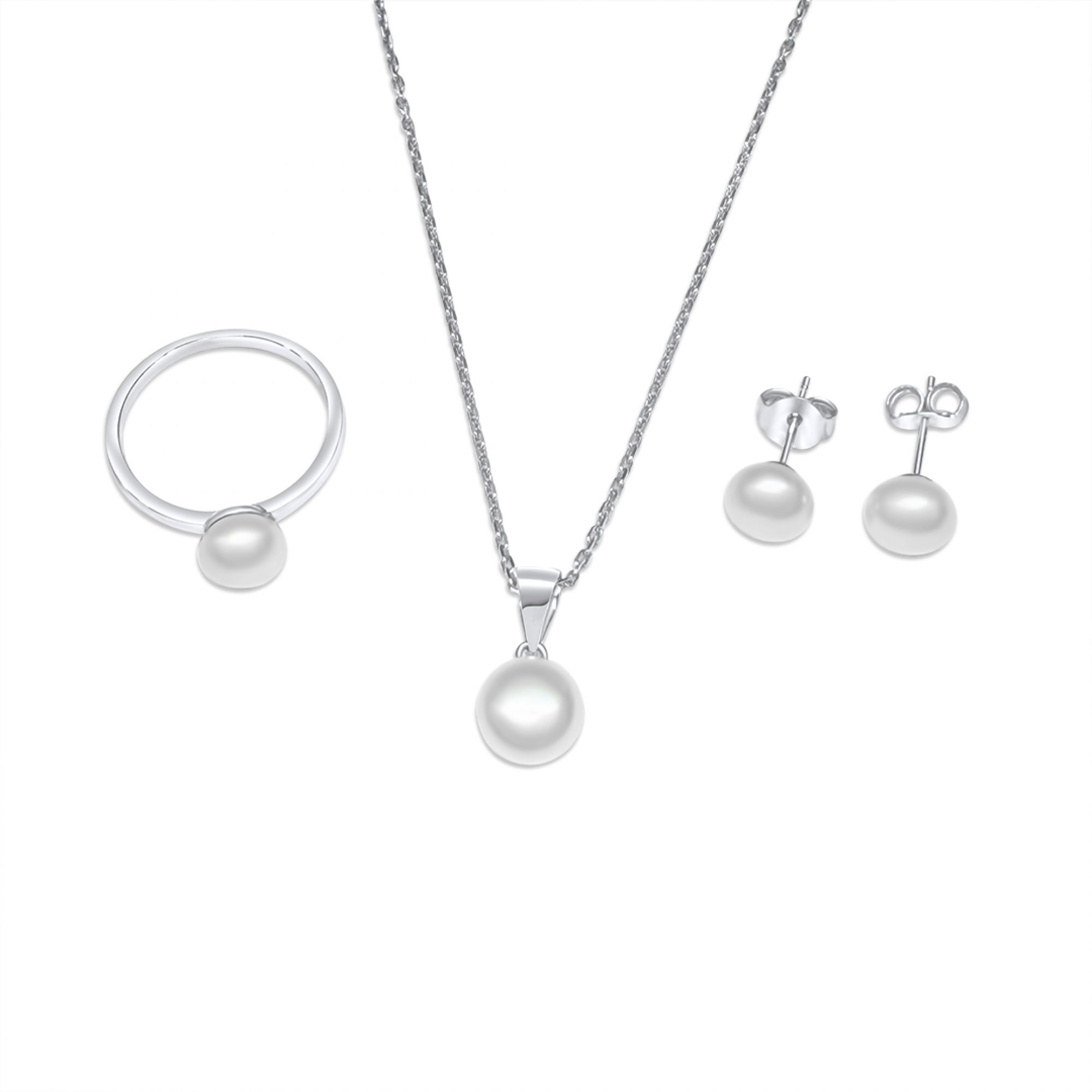 Σετ κολιέ, δαχτυλίδι και σκουλαρίκια καρφωτά με μαργαριτάρι