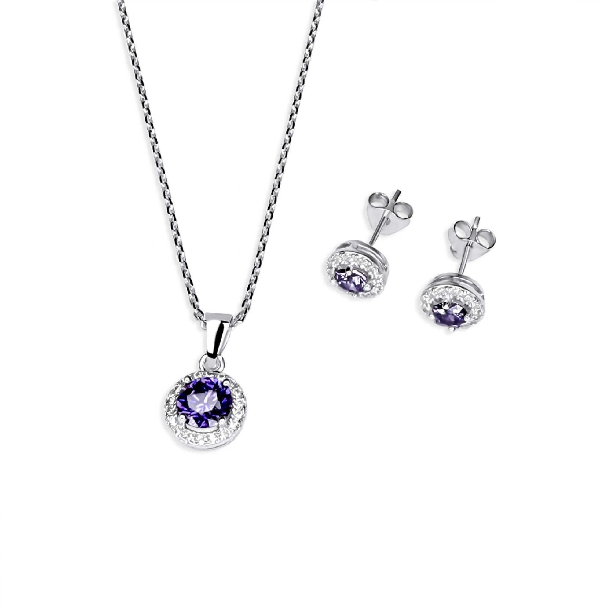 Σετ κολιέ και σκουλαρίκια καρφωτά με πέτρες ζιργκόν και αμέθυστο