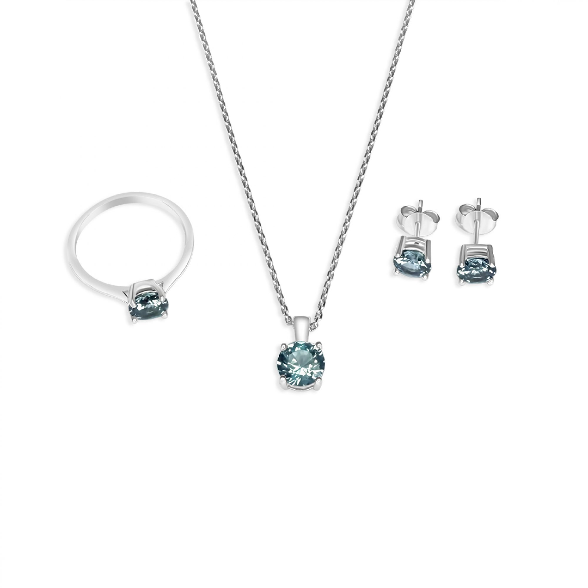 Σετ κολιέ, δαχτυλίδι και σκουλαρίκια καρφωτά με πέτρες άκουα μαρίν