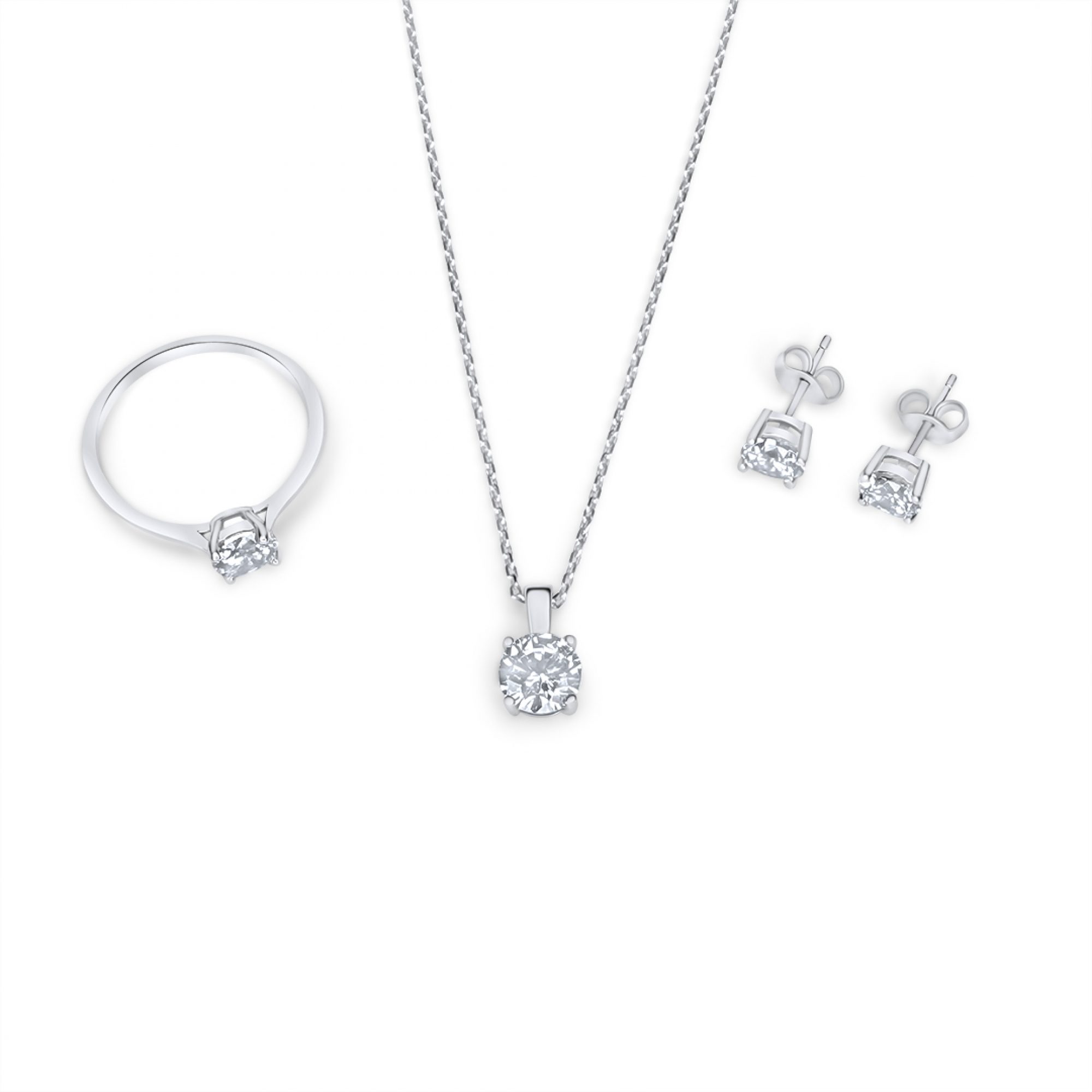 Σετ κολιέ, δαχτυλίδι και σκουλαρίκια καρφωτά με πέτρες ζιργκόν