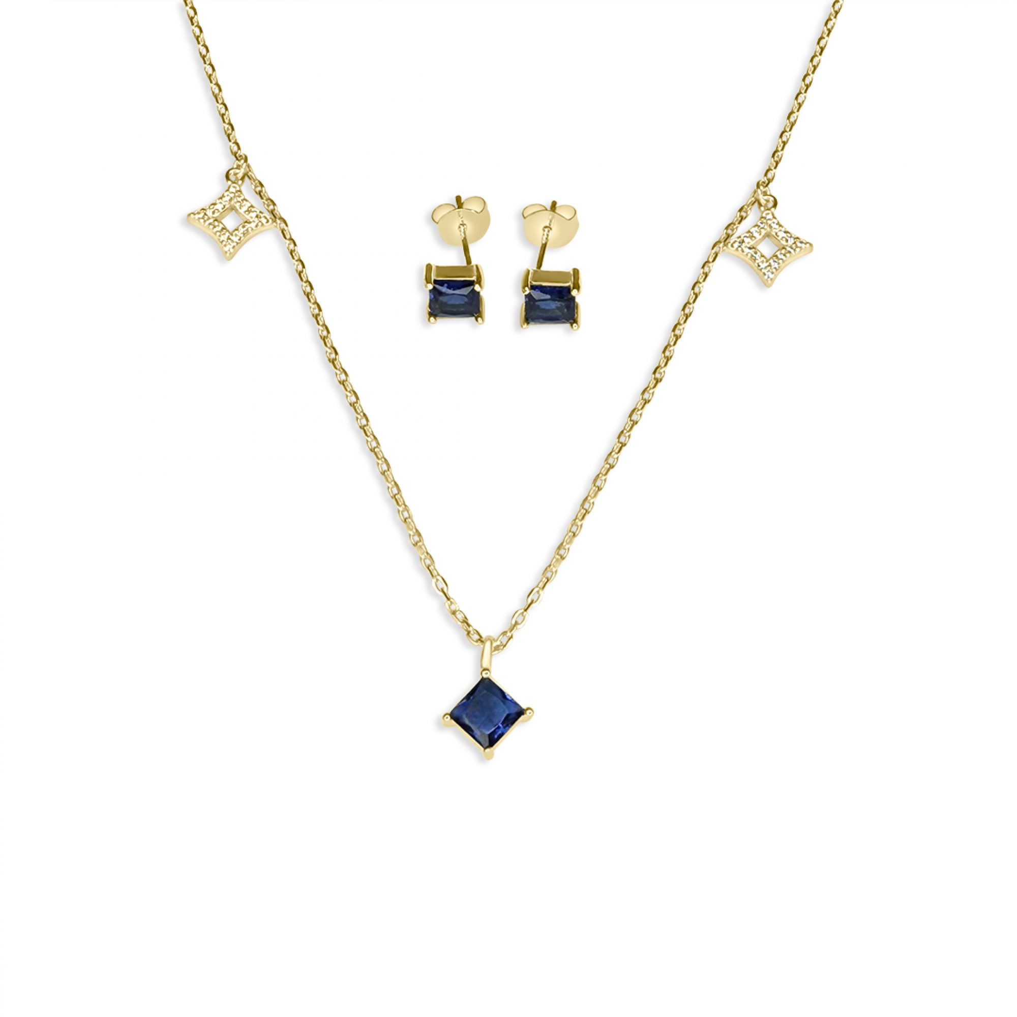 Gold plated set with sapphire and zircon stones
