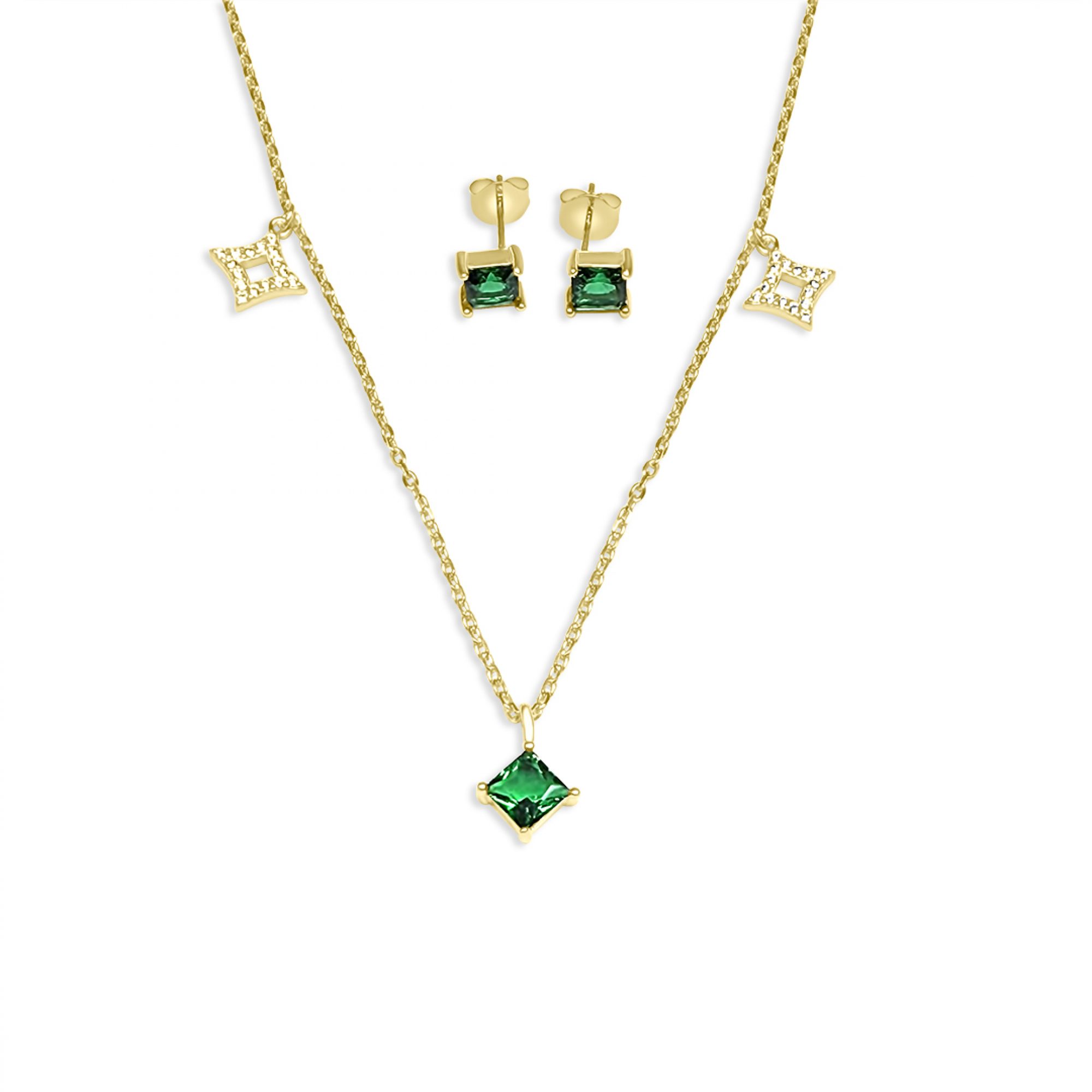 Gold plated set with emerald and zircon stones