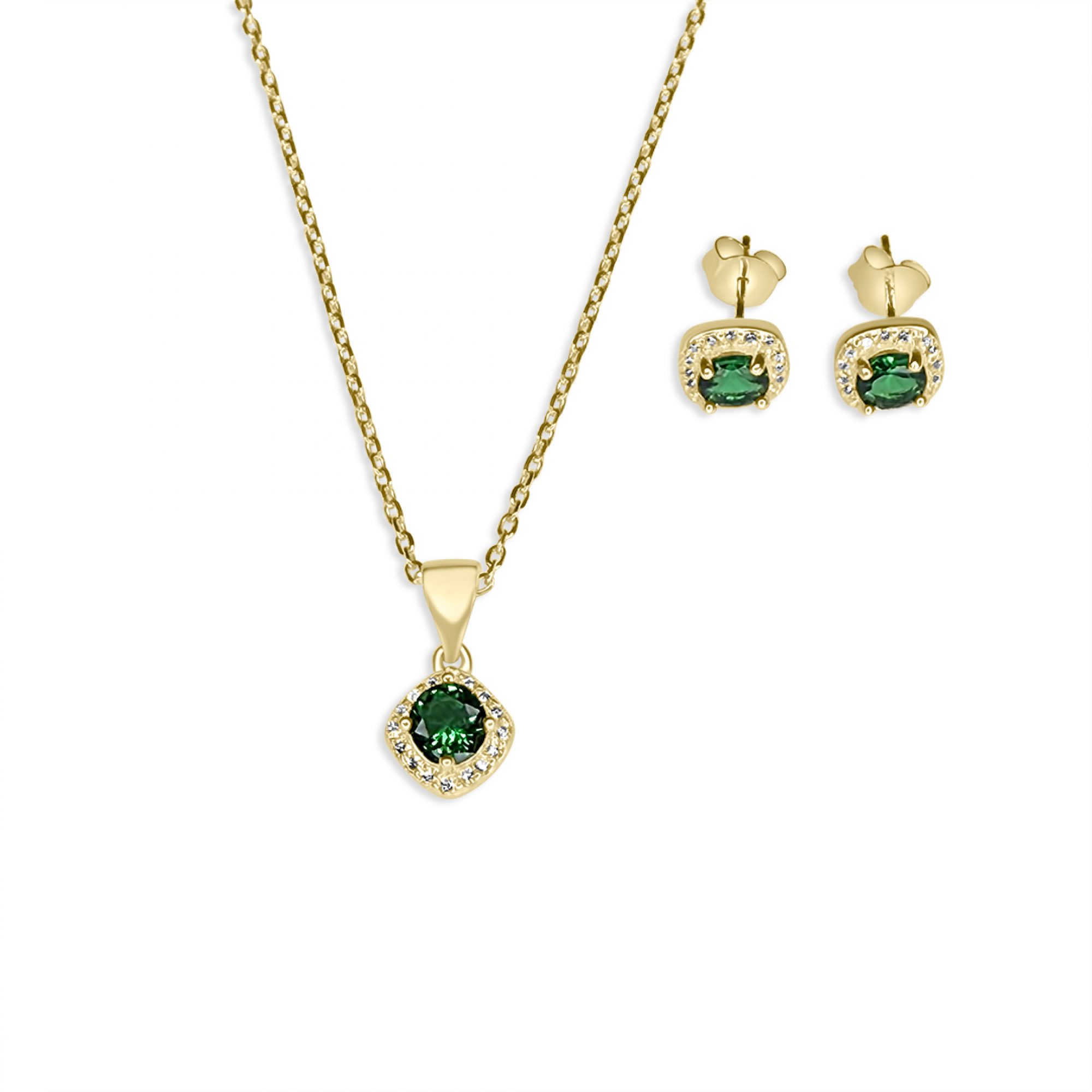 Gold plated set with emerald and zircon stones