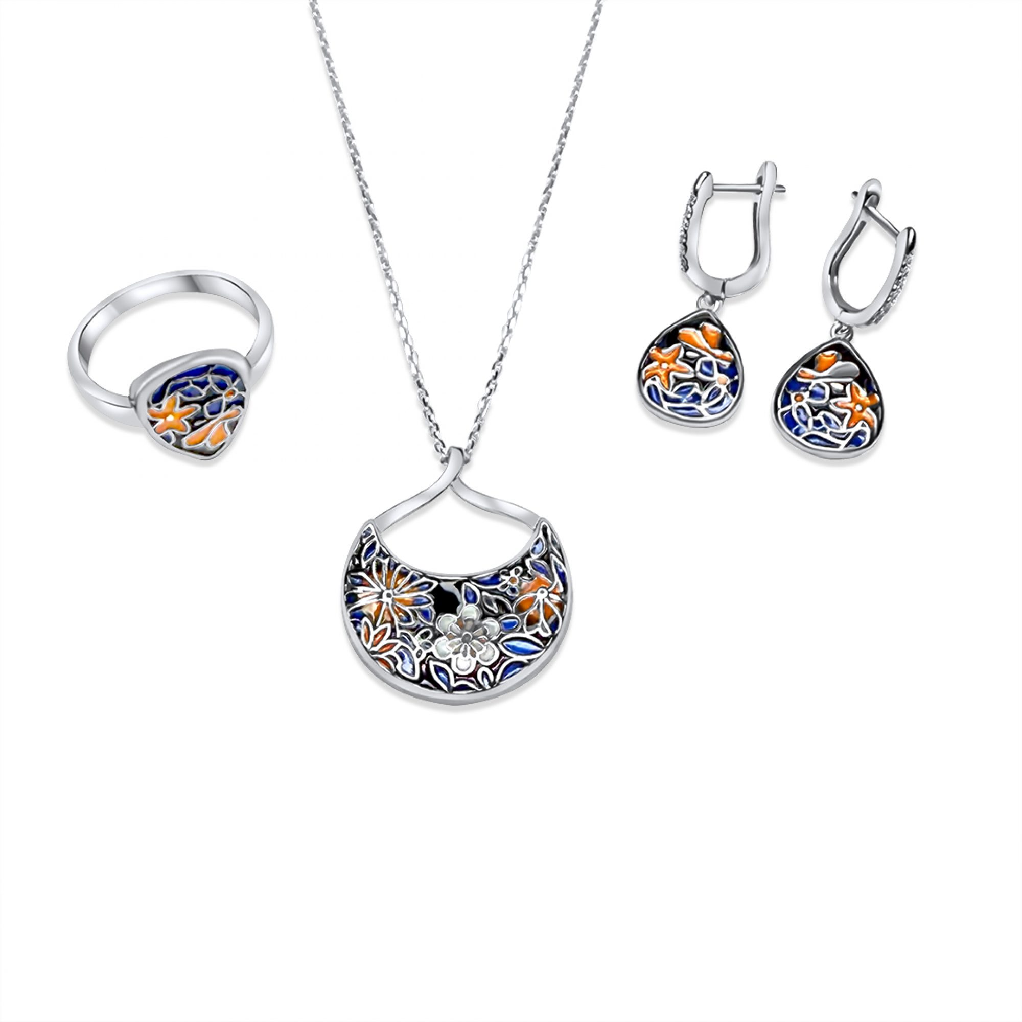 Set with enamel and zircon stones