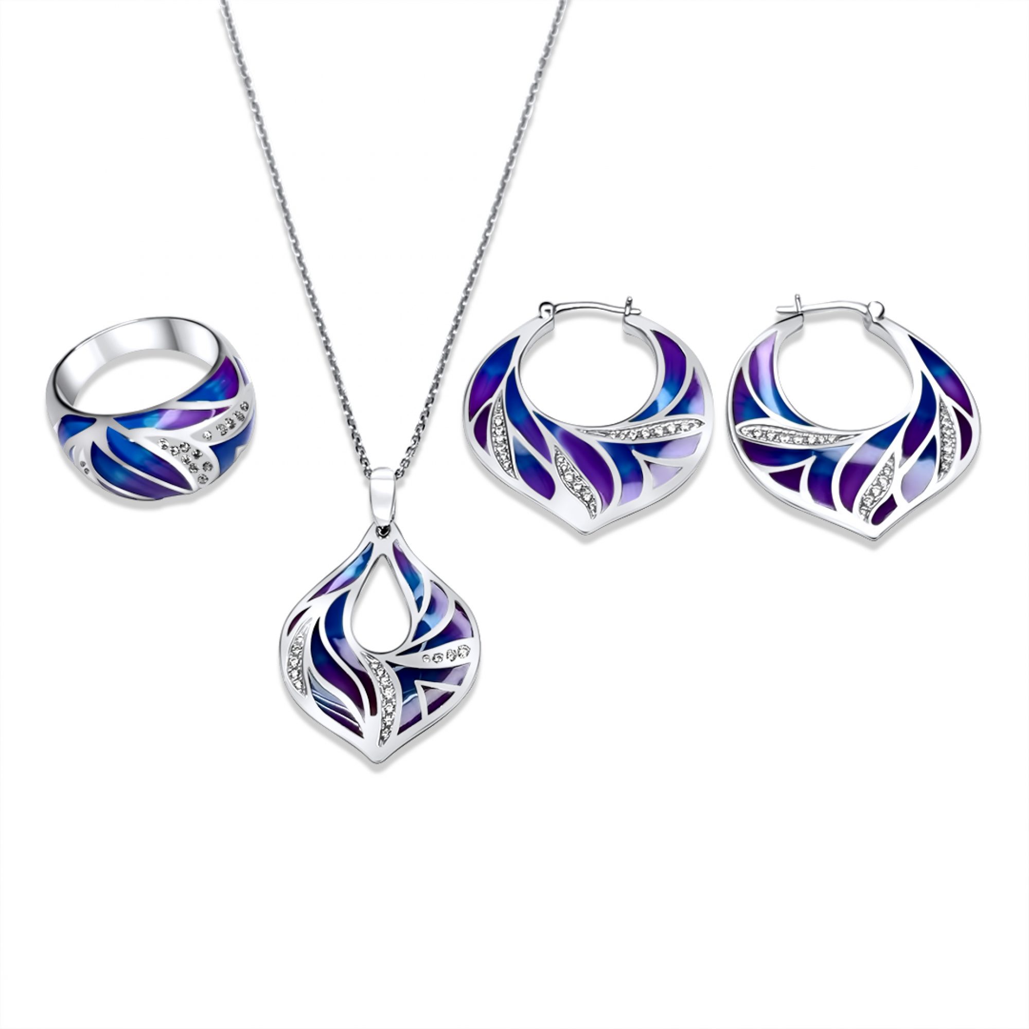 Set with enamel and zircon stones