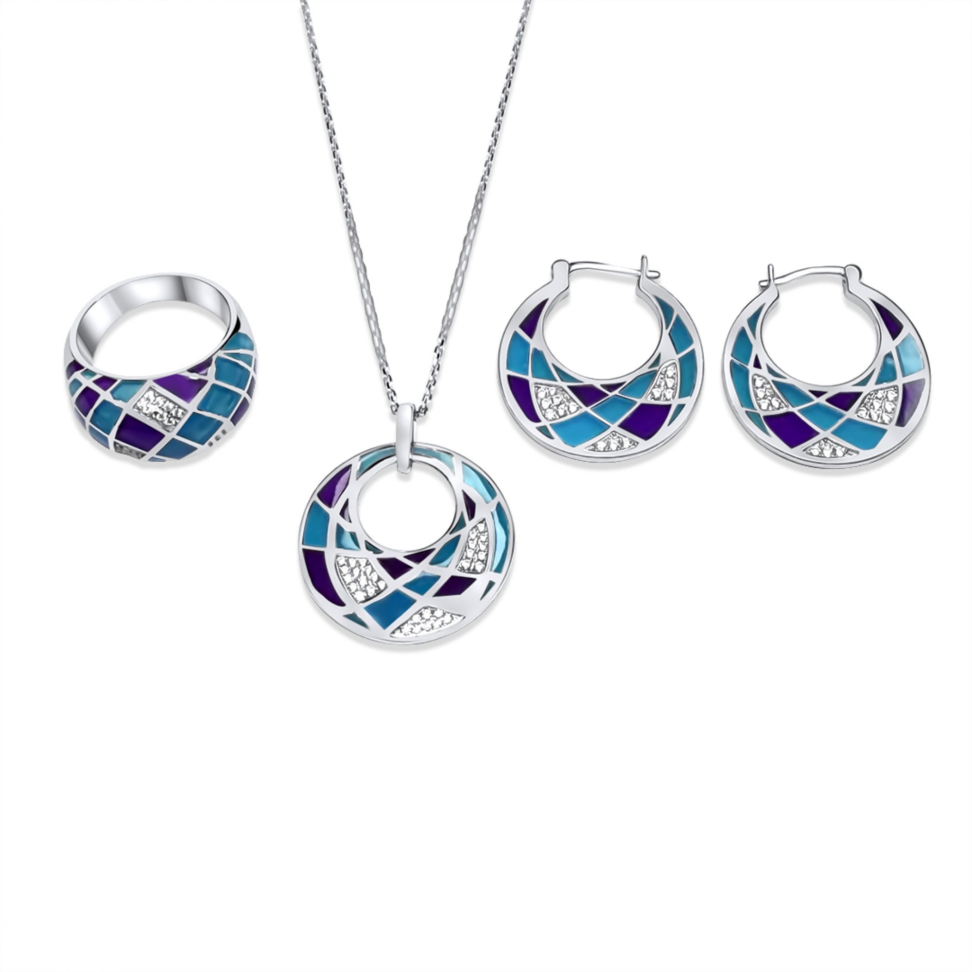 Set with enamel and zircon stones