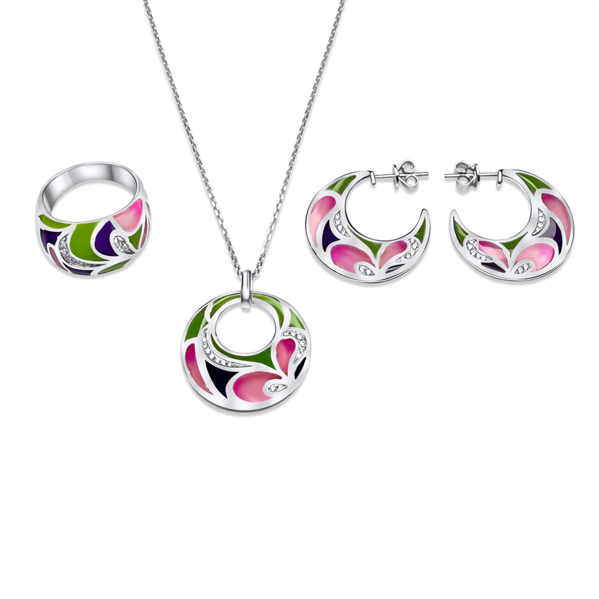 Set with emerald and zircon stones