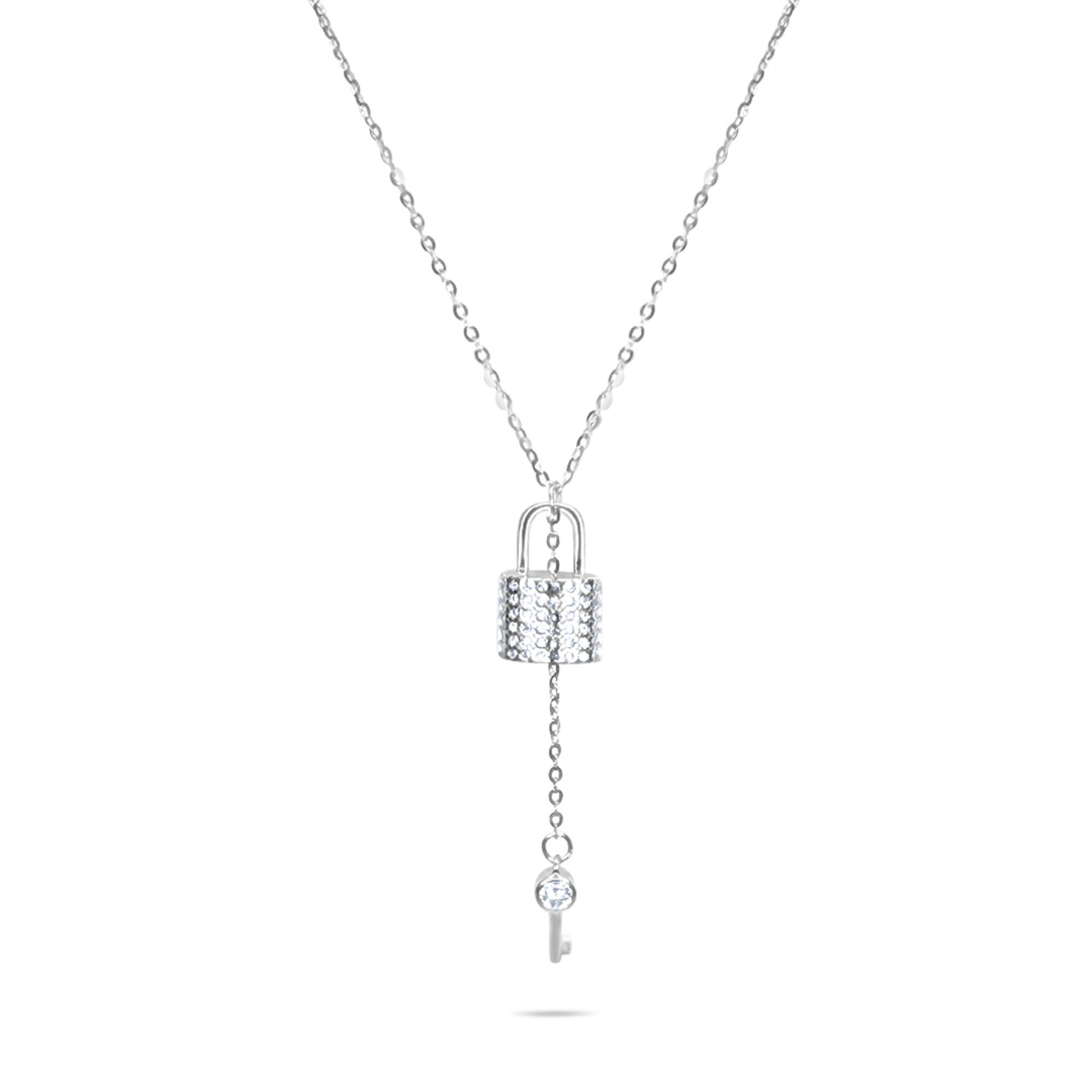 Κολιέ κλειδαριά και κλειδί με πέτρες ζιργκόν