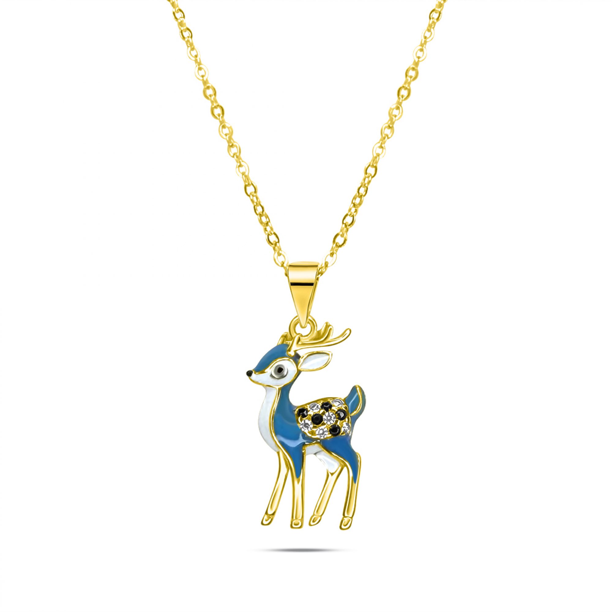 Gold plated deer necklace with enamel and zircon stones