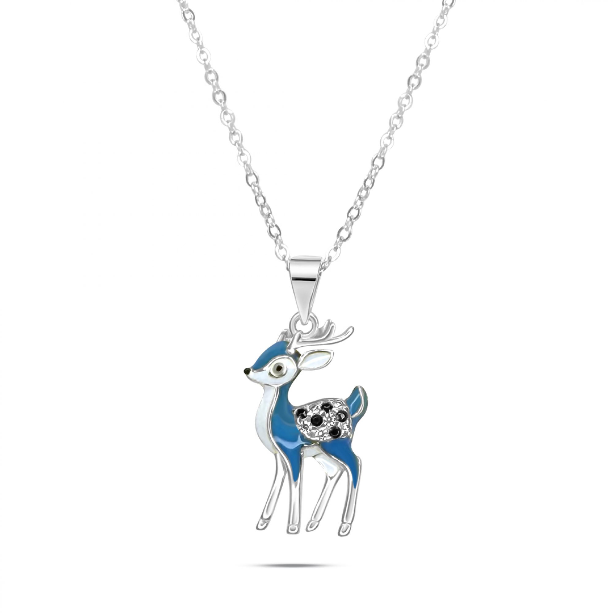 Deer necklace with enamel and zircon stones