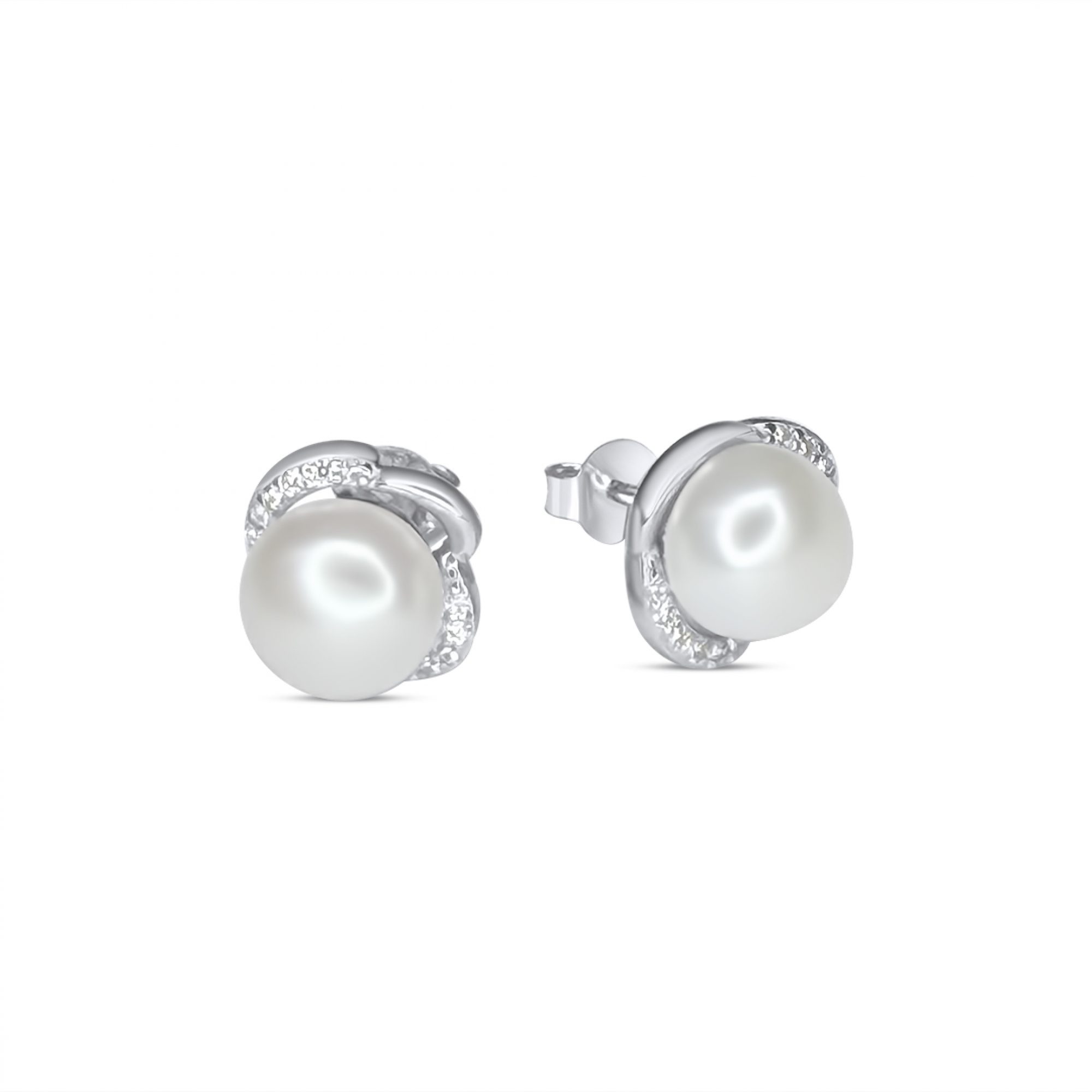 Σκουλαρίκια καρφωτά με μαργαριτάρι και πέτρες ζιργκόν