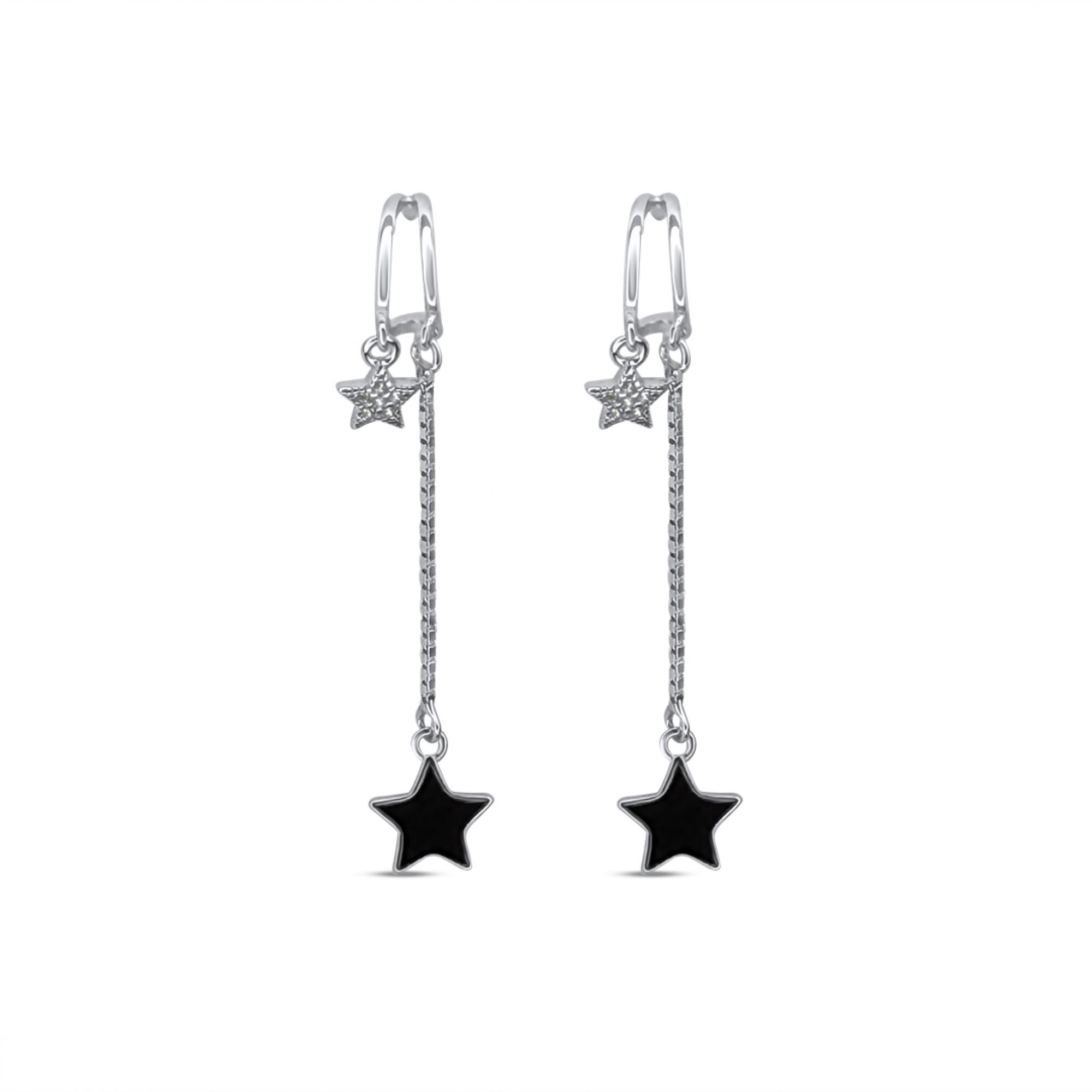 Silver star earrings with enamel and zircon stones