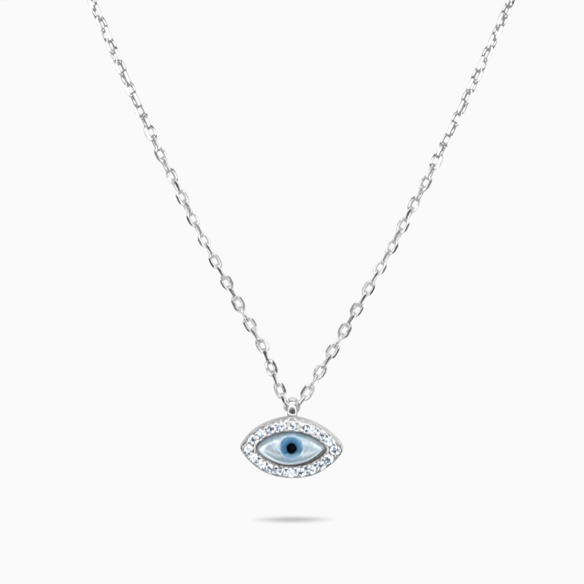 Κολιέ μάτι με πέτρες ζιργκόν και φίλντισι