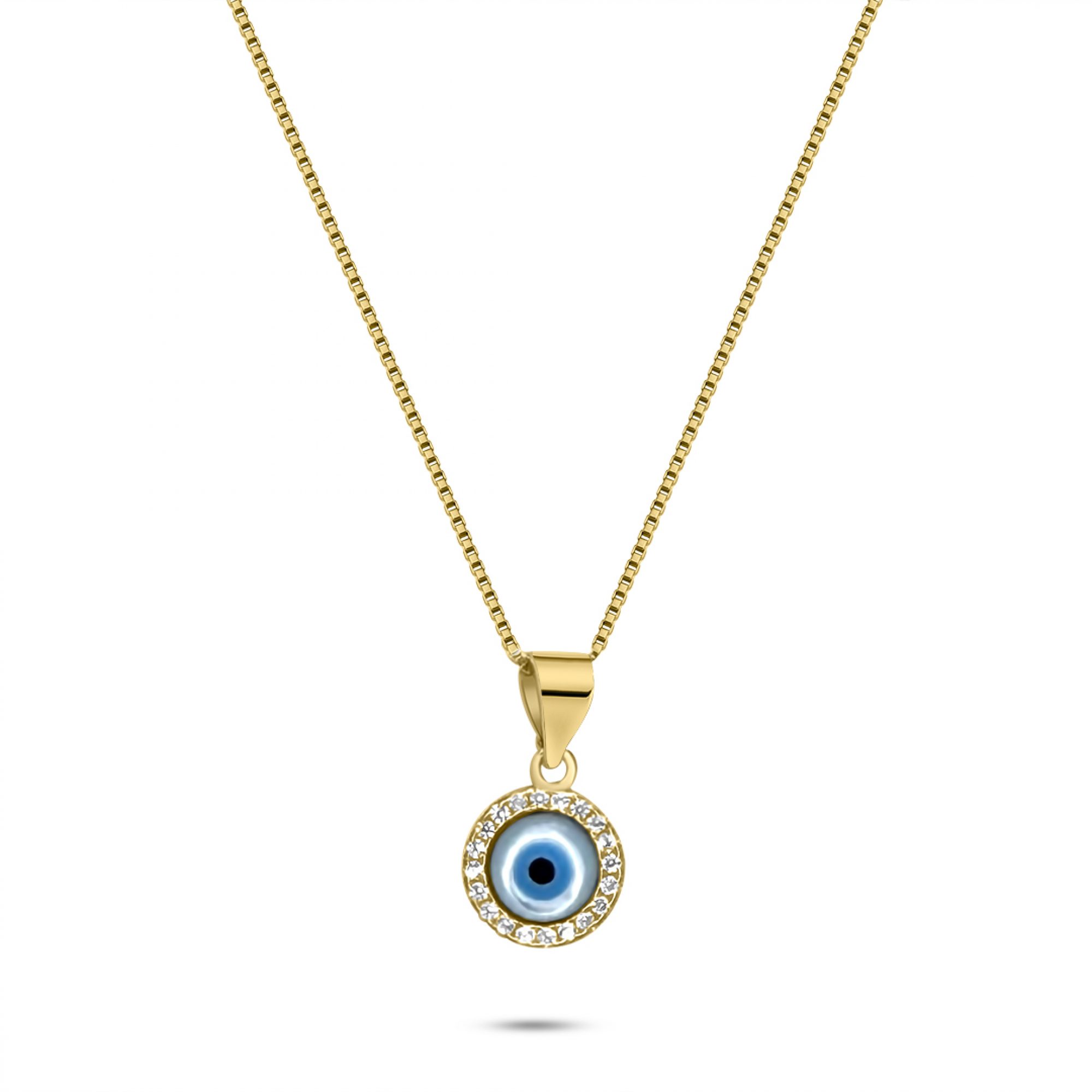 Gold plated eye pendant necklace with zircon stones