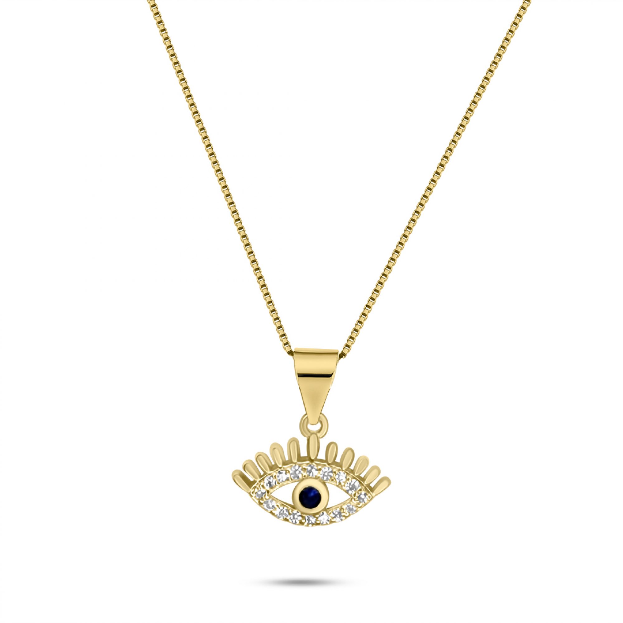 Gold plated eye pendant necklace with zircon stones