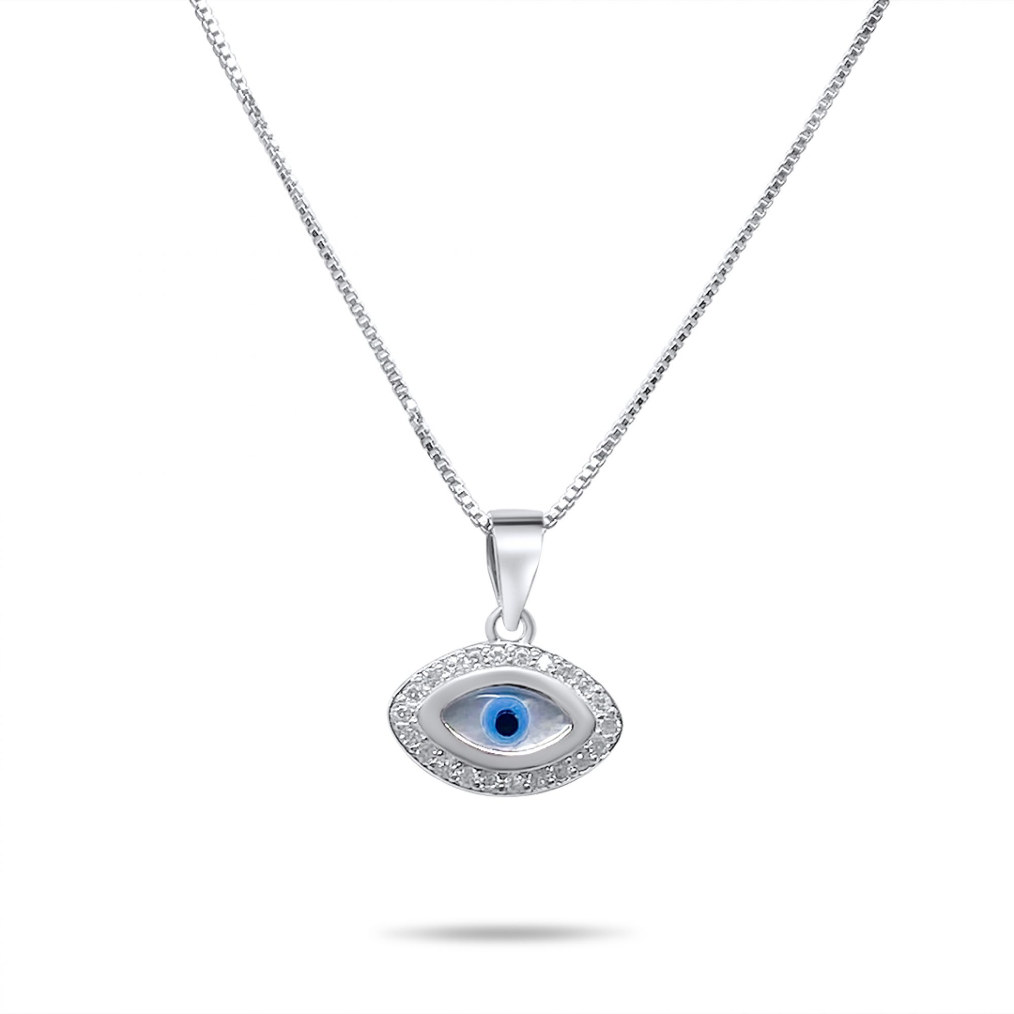 Κολιέ μάτι με πέτρες ζιργκόν και φίλντισι