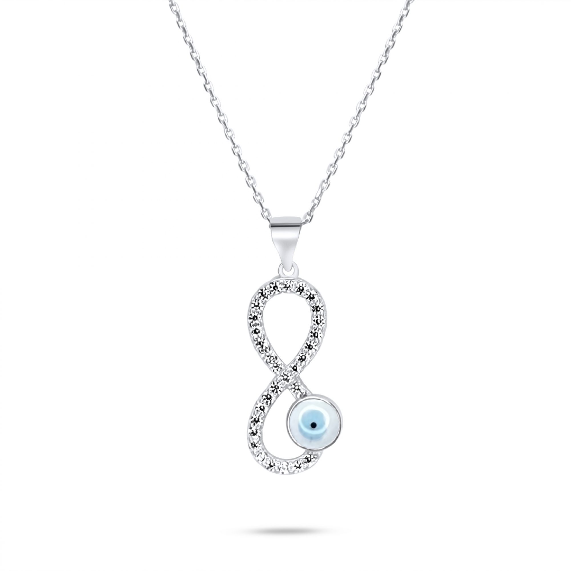 Eye pendant necklace with mother of pearl and zircon stones