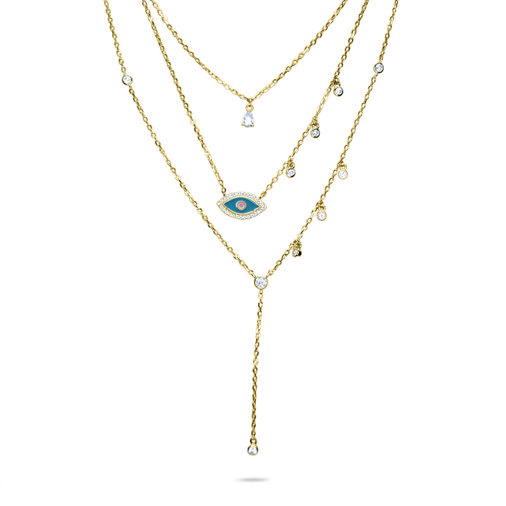 Gold plated triple eye necklace with zircon stones