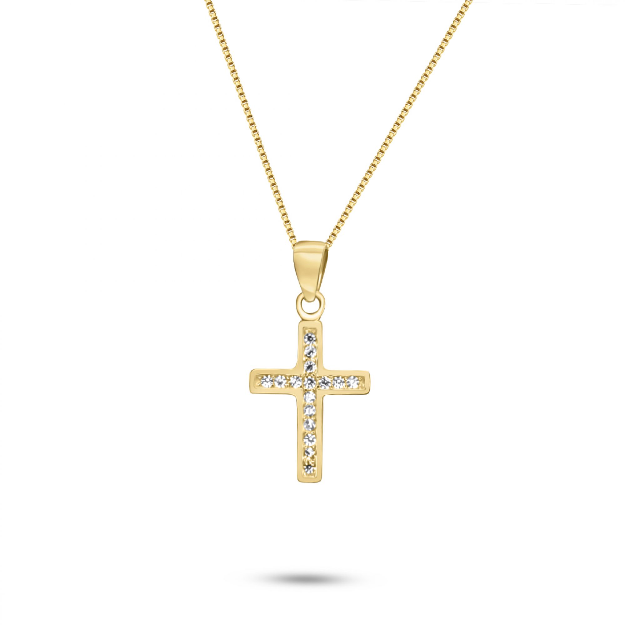 Gold plated cross necklace with zircon stones