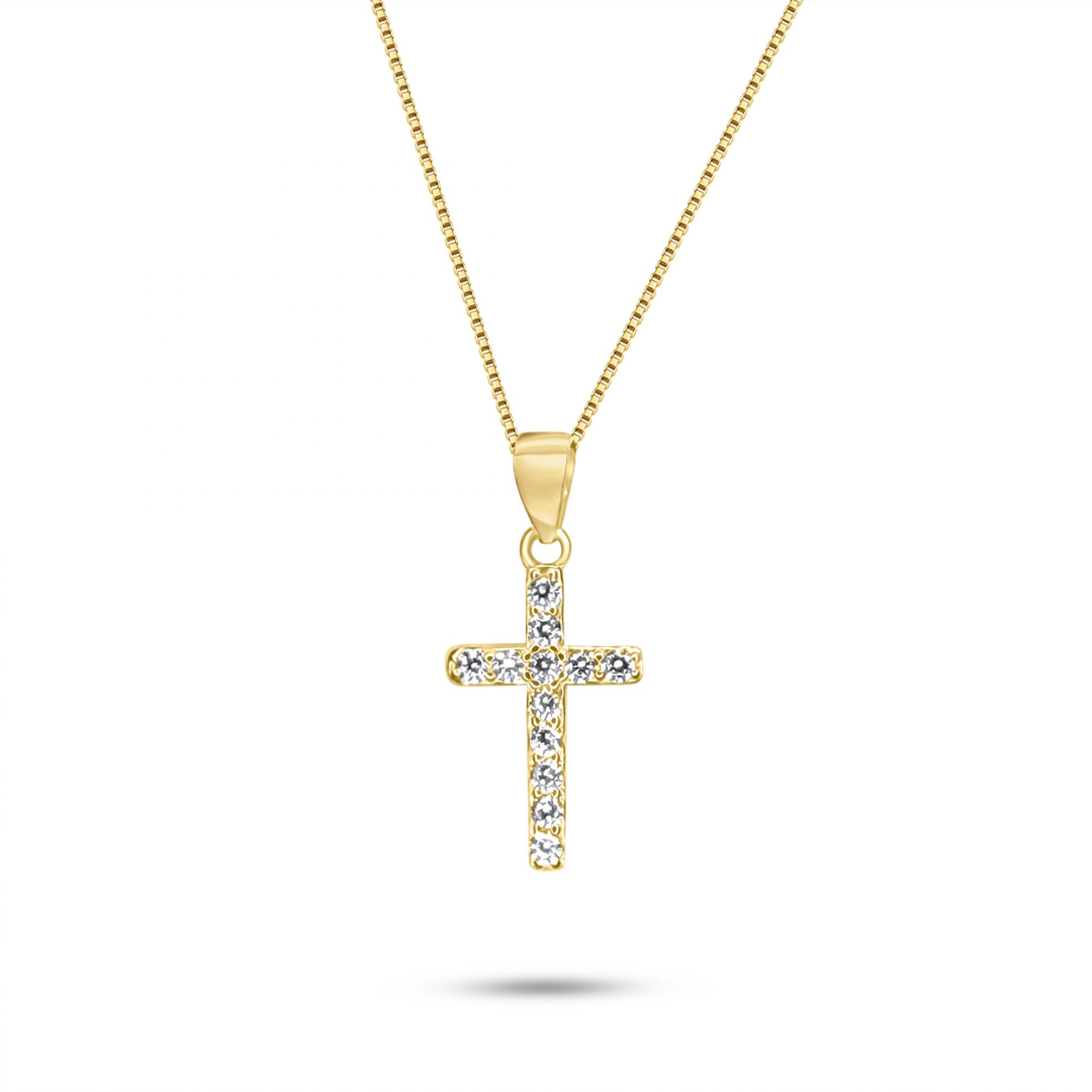 Gold plated cross necklace with zircon stones