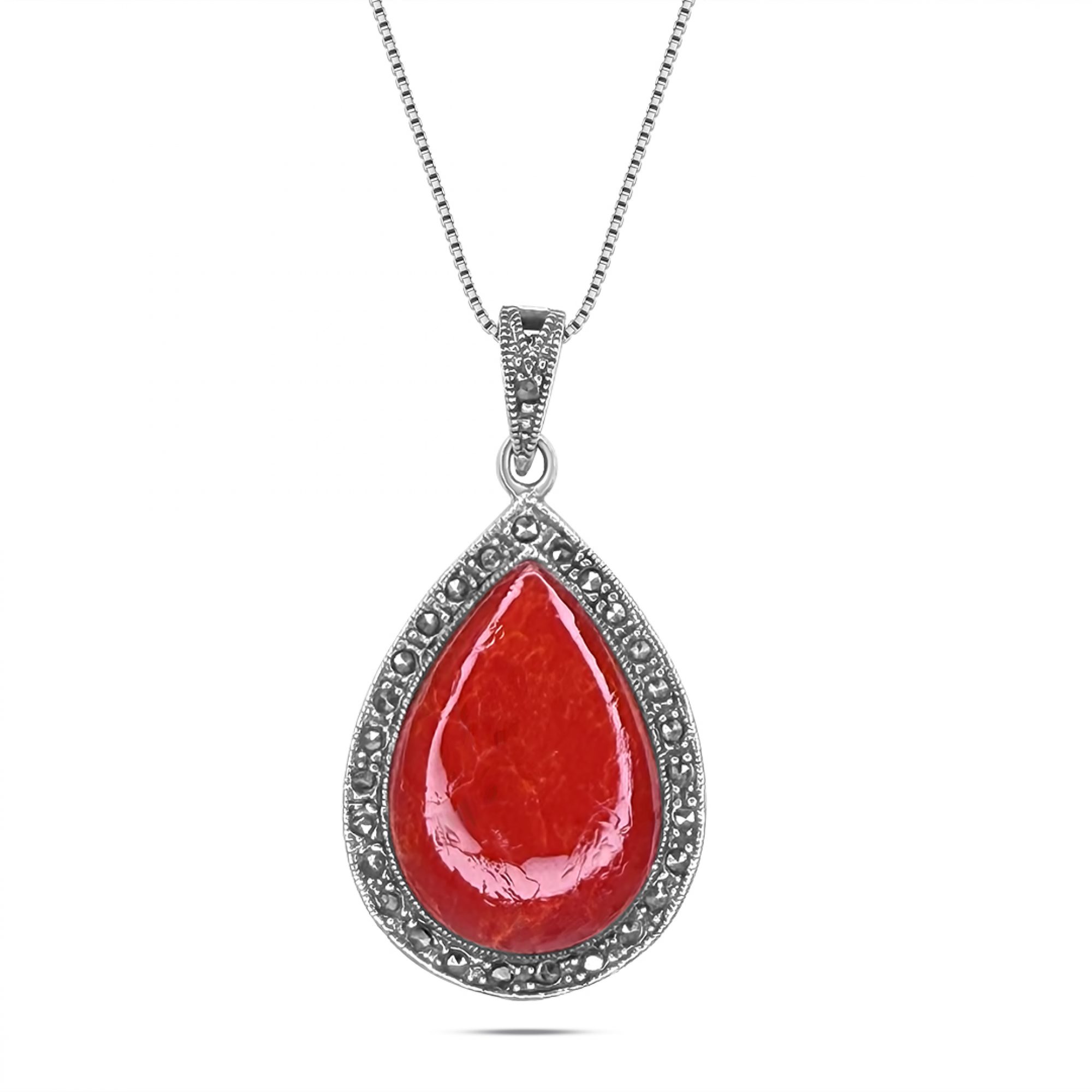 Κολιέ με κοράλι πέτρα και μαρκασίτες