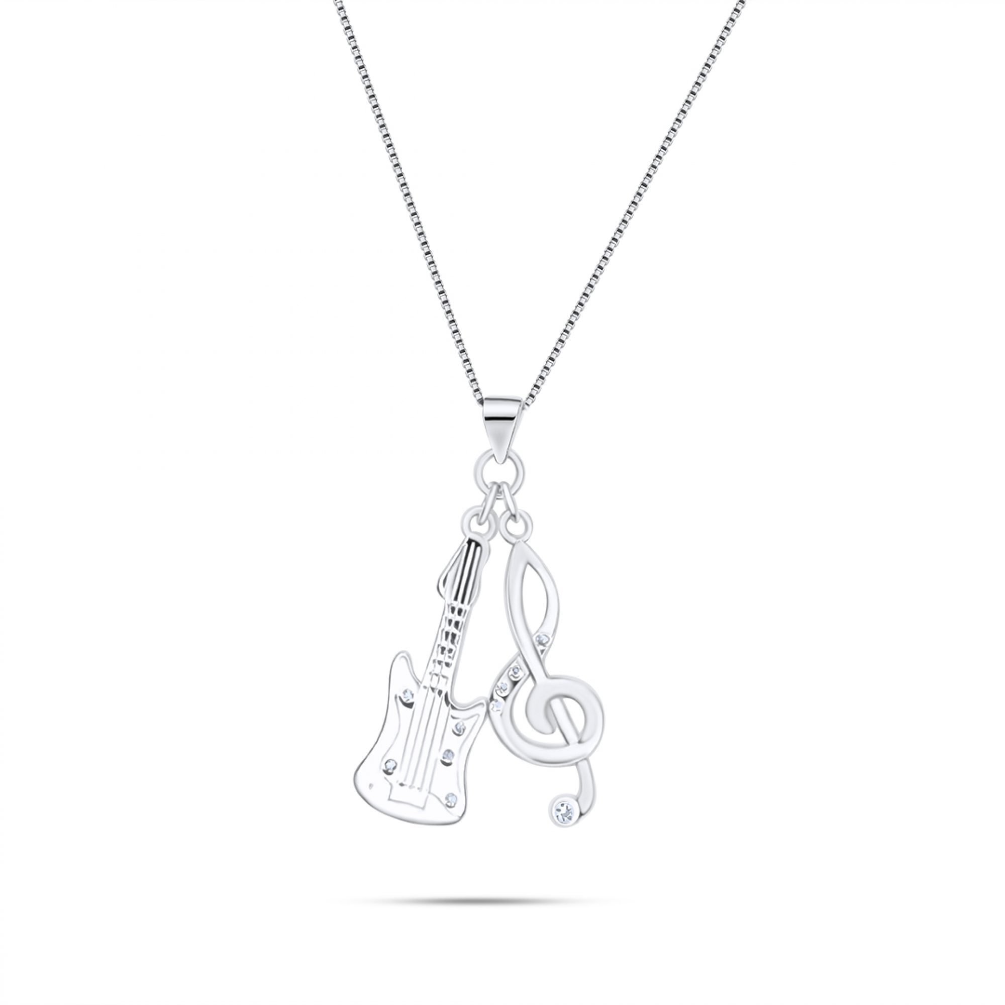 Κολιέ κιθάρα και κλειδί του Σολ με πέτρες ζιργκόν