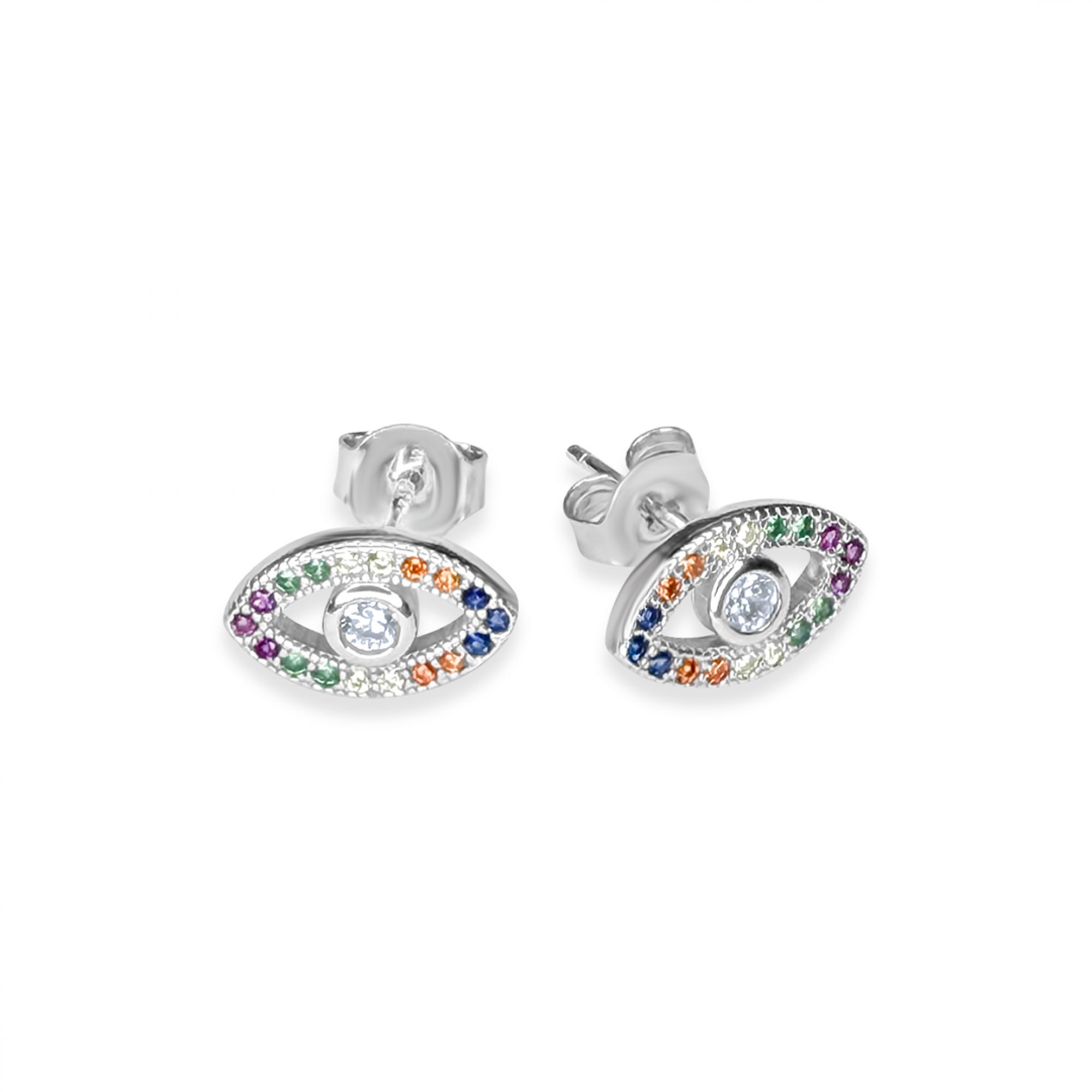 Eye stud earrings with zircon stones