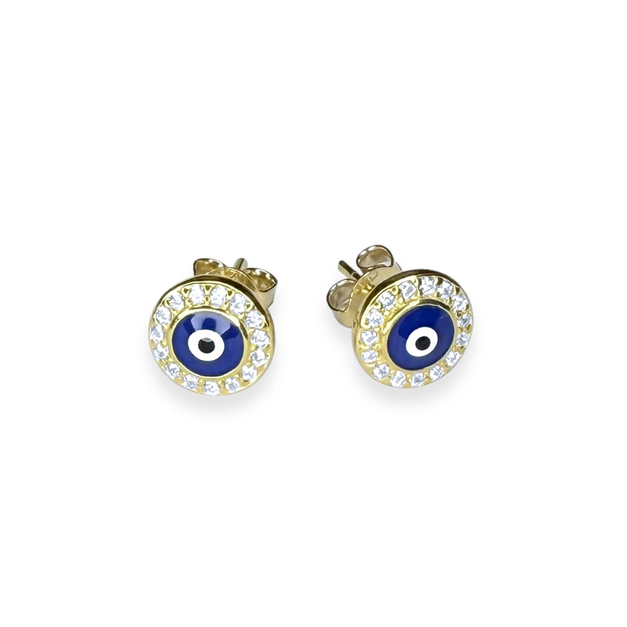 Gold plated eye stud earrings with zircon stones